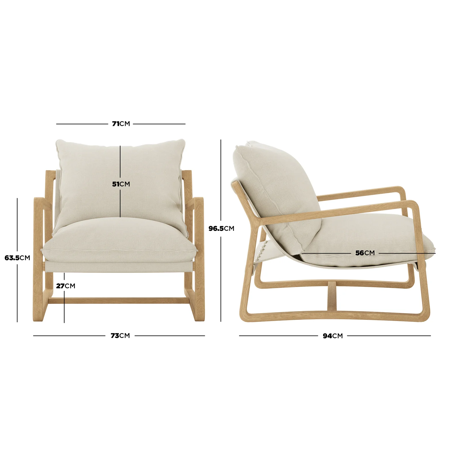 Tilly Linen Hardwood Sling Accent Chair in Natural - Image 14