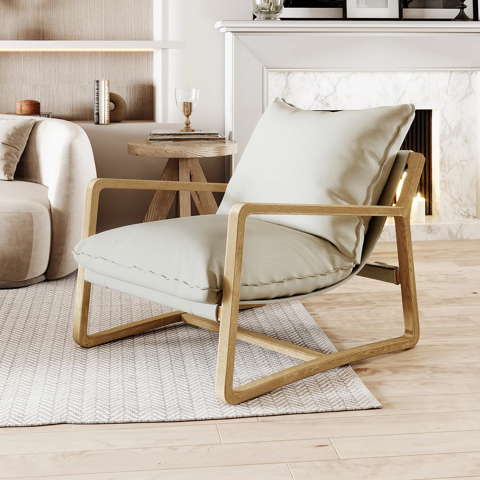 Tilly Linen Hardwood Sling Accent Chair in Natural - Image 2