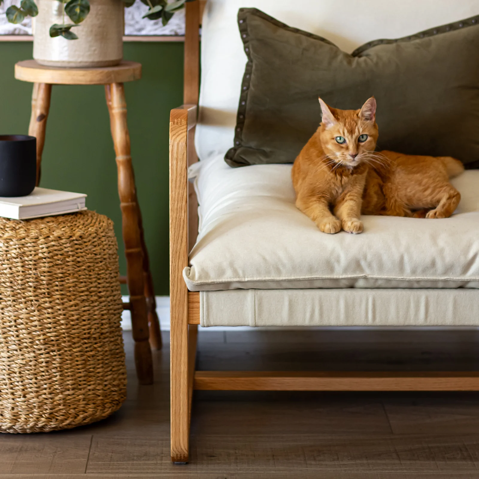 Tilly Linen Hardwood Sling Accent Chair in Natural - Image 4
