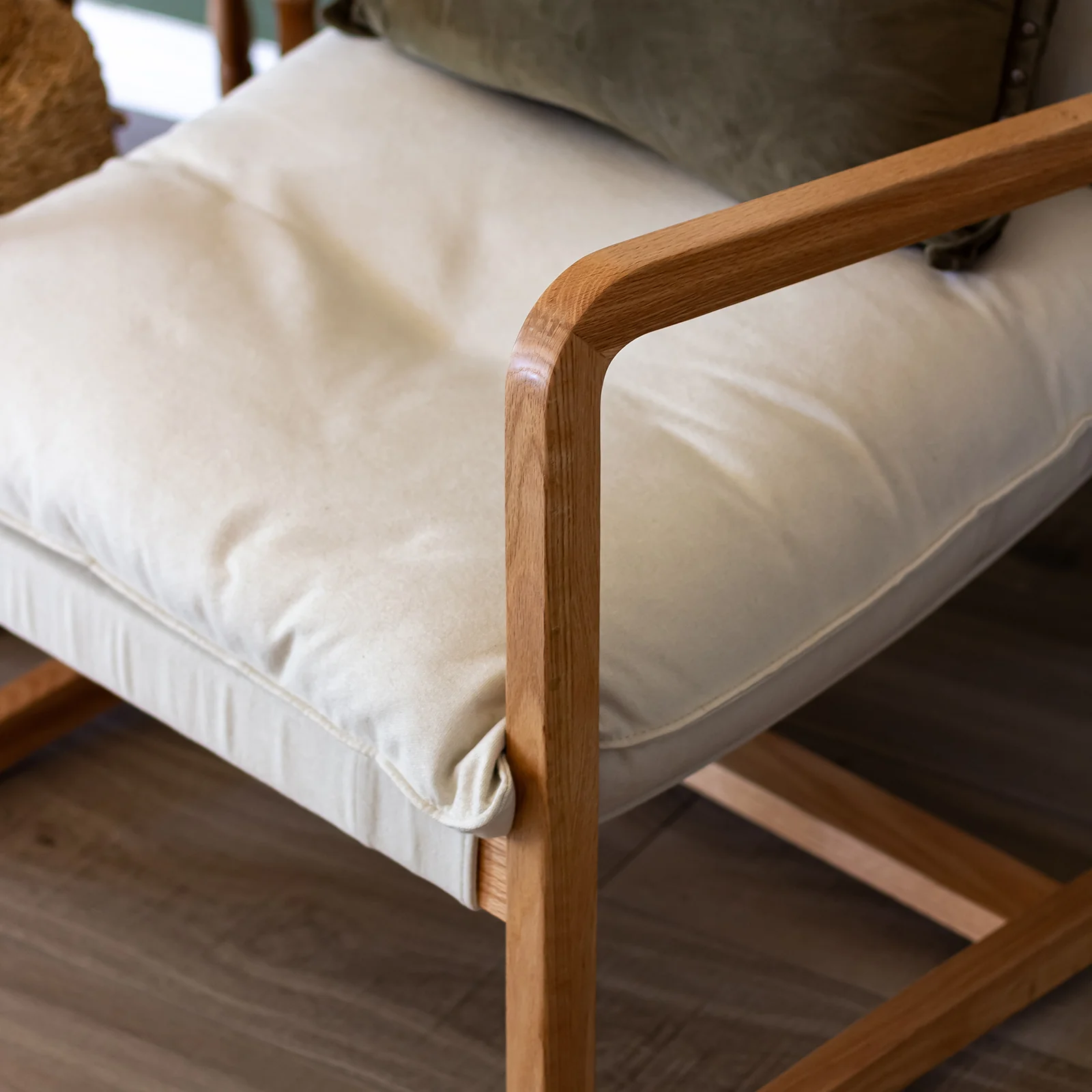 Tilly Linen Hardwood Sling Accent Chair in Natural - Image 5