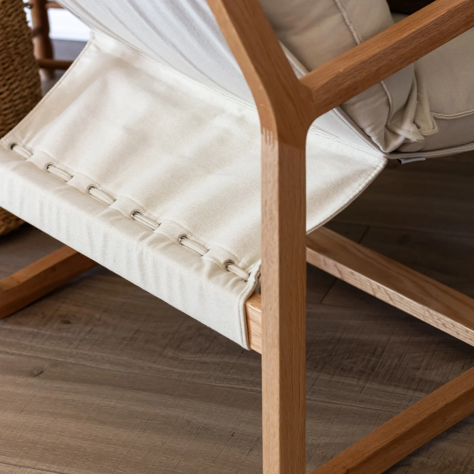 Tilly Linen Hardwood Sling Accent Chair in Natural - Image 6