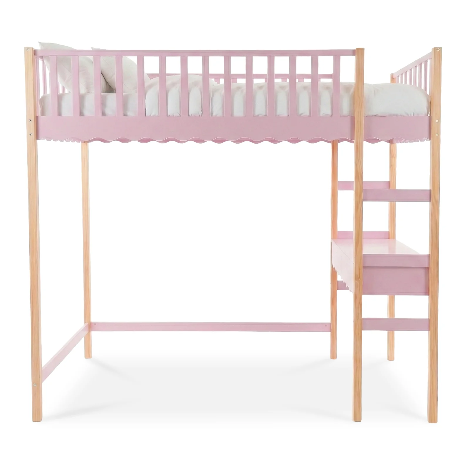 Tressa Solid Pine Loft Bed with Integrated Study Desk in Pink Natural