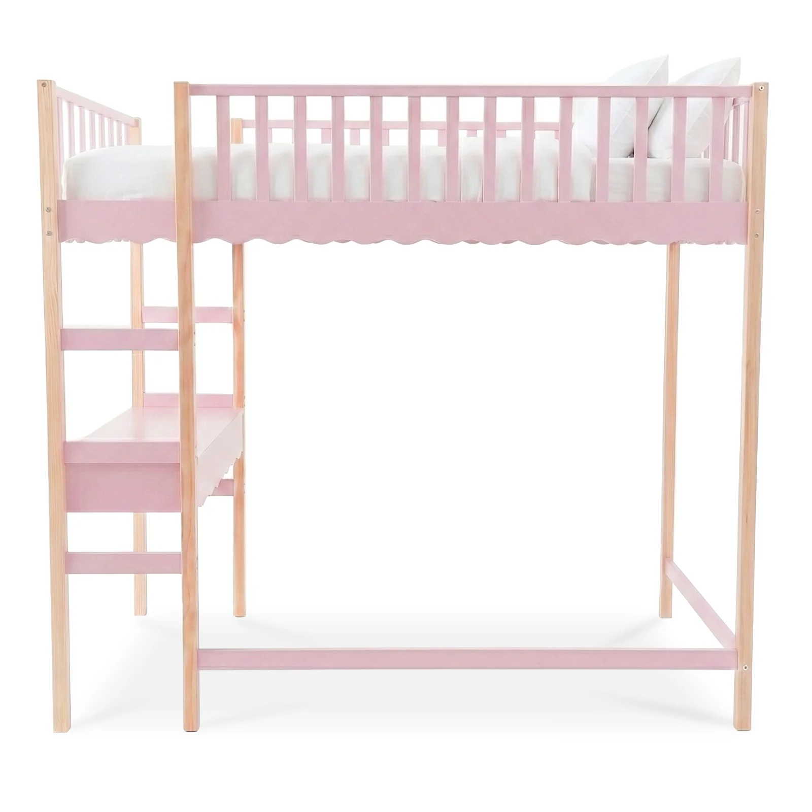 Tressa Solid Pine Loft Bed with Integrated Study Desk in Pink Natural - Image 6