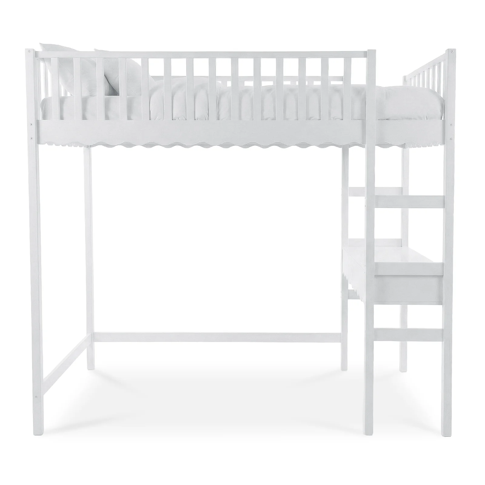 Tressa Solid Pine Loft Bed with Integrated Study Desk in White