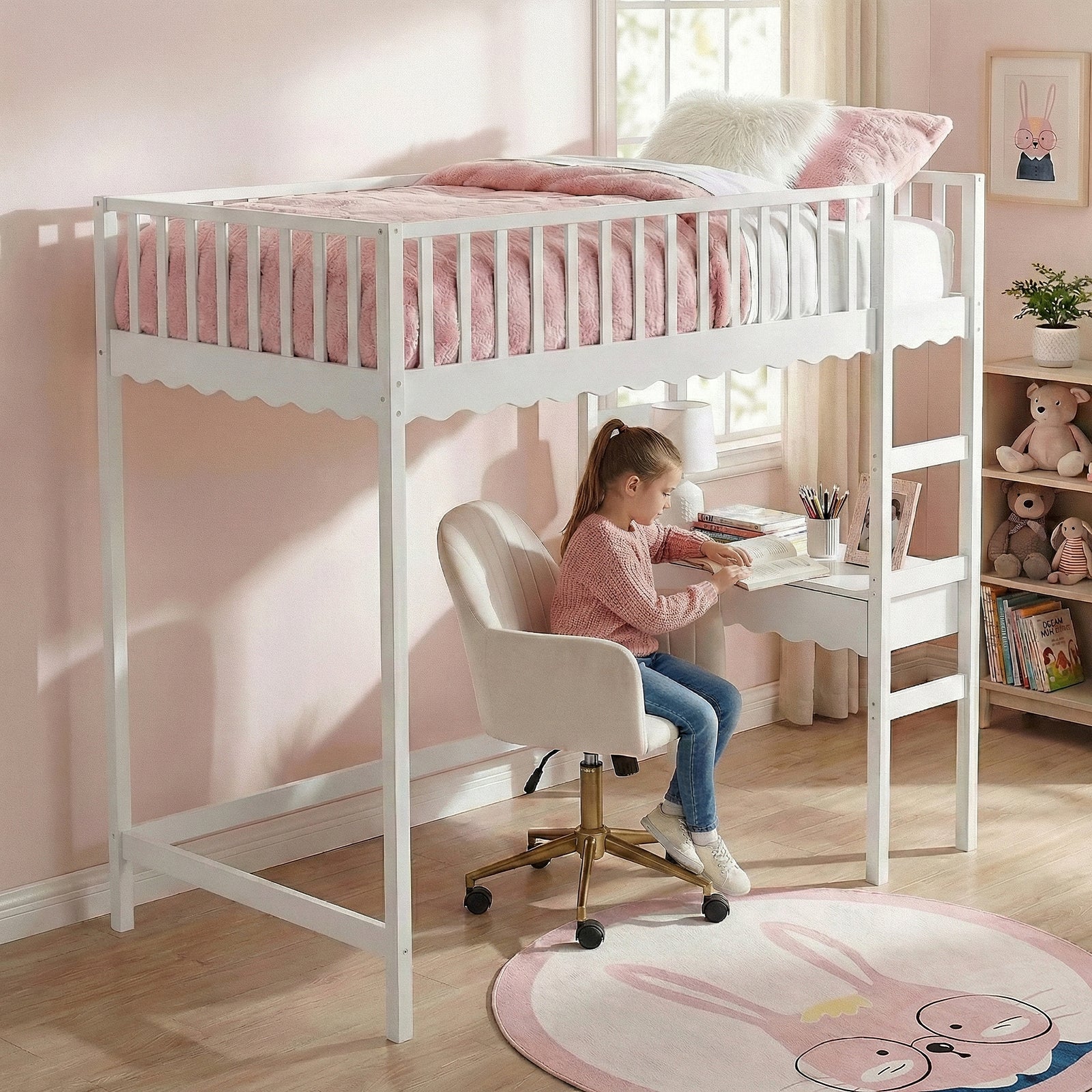 Tressa Solid Pine Loft Bed with Integrated Study Desk in White - Image 2