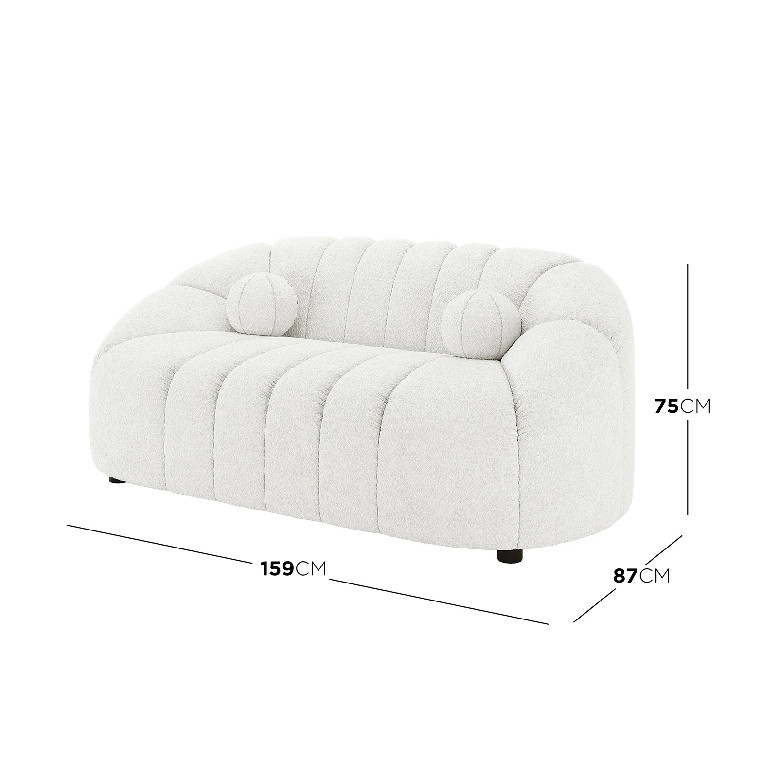 Trina 2 Seater Boucle Sofa with Pillows in Cream White - Image 3