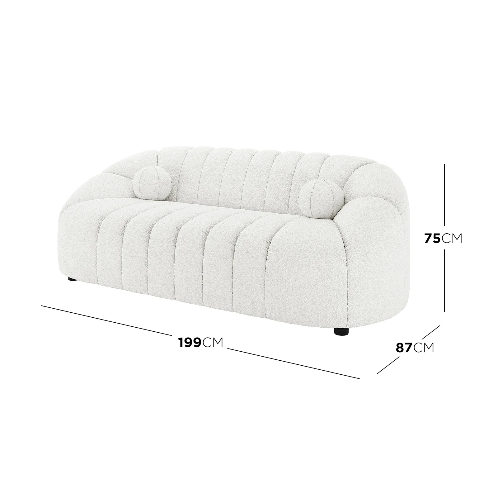 Trina 3 Seater Boucle Sofa with Pillows in Cream White - Image 4