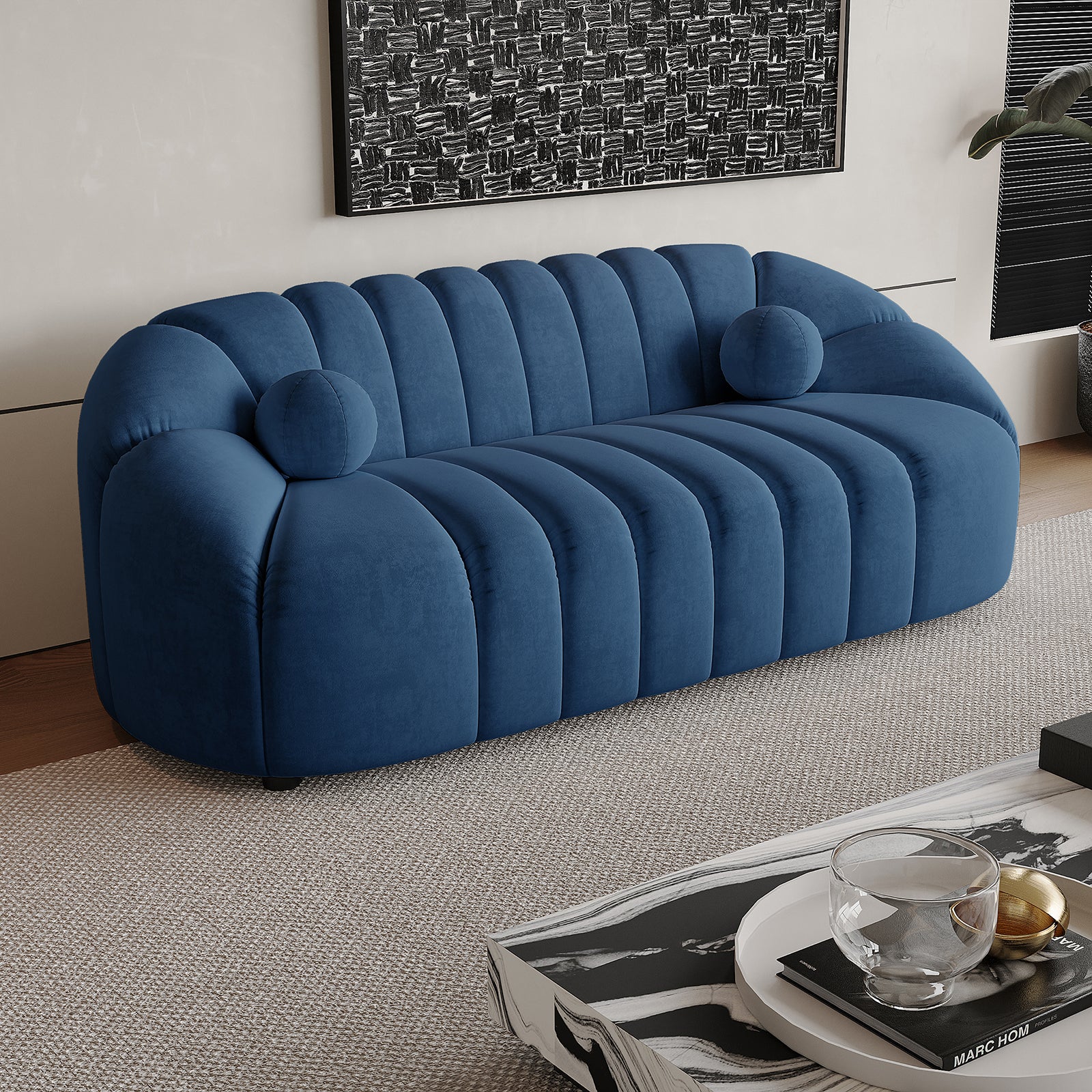 Trina 3 Seater Tufted Velvet Sofa in Blue - Image 2