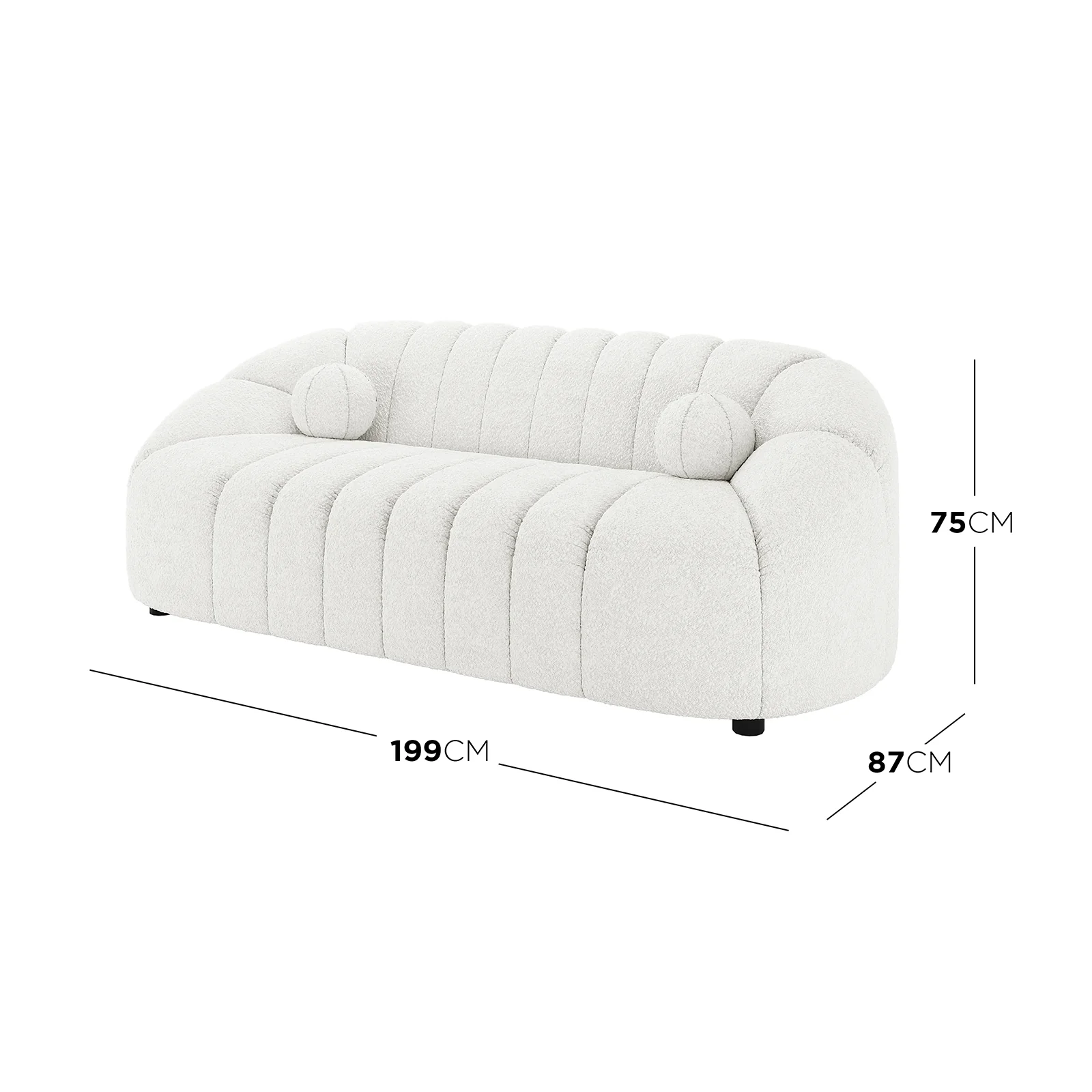 Trina 6 Seater Boucle Sofa Set with Pillows in Cream White - Image 3