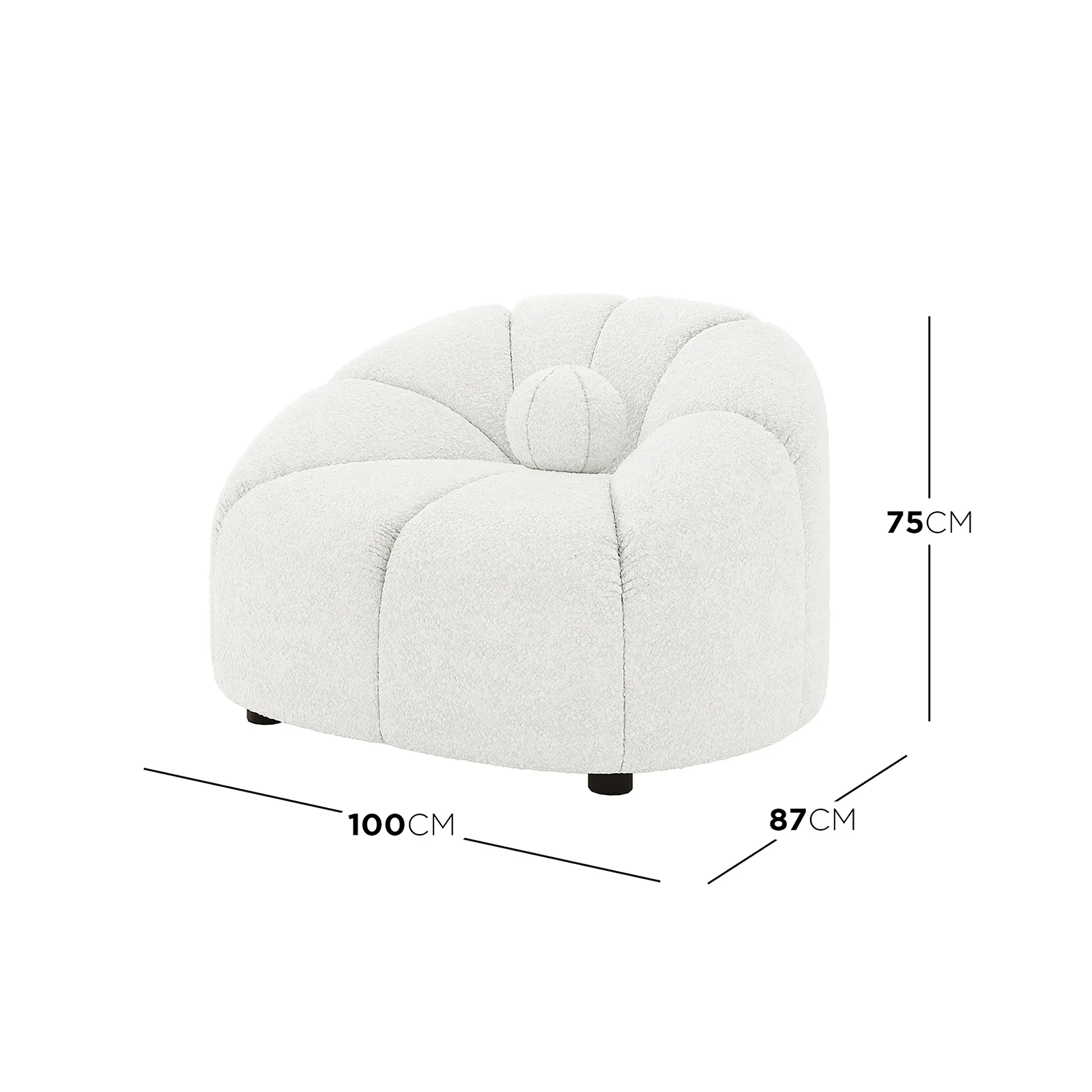 Trina Boucle Sofa Chair with Ball Pillow in Cream White - Image 3
