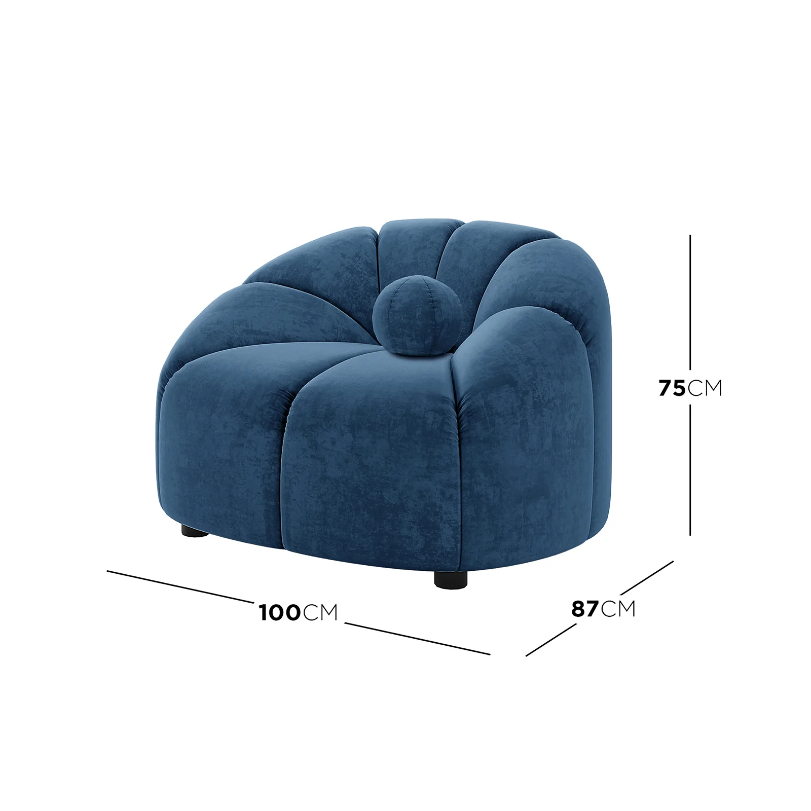 Trina Single Velvet Tufted Accent Chair in Blue - Image 3