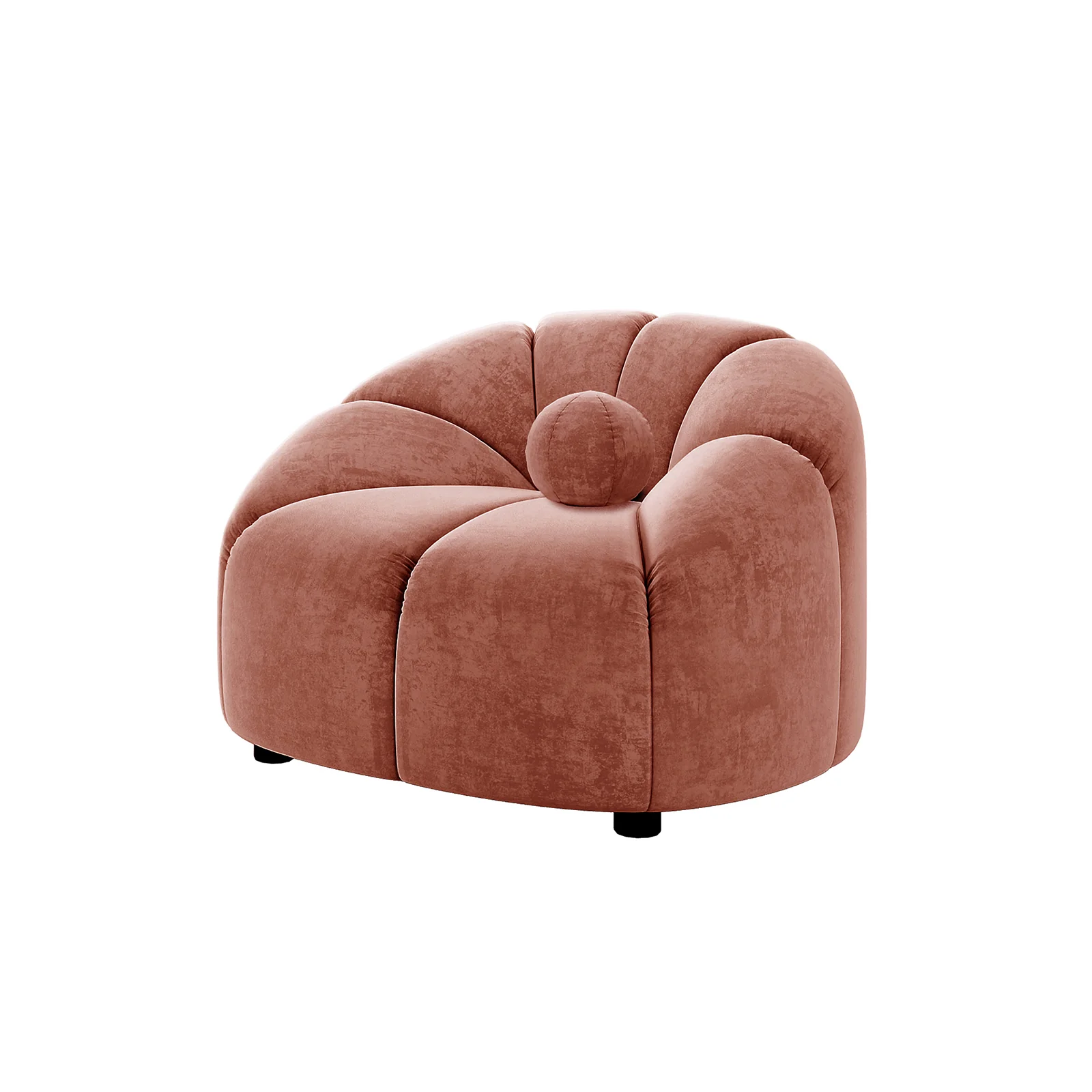 Trina Velvet Sofa Chair with Ball Pillow in Blush