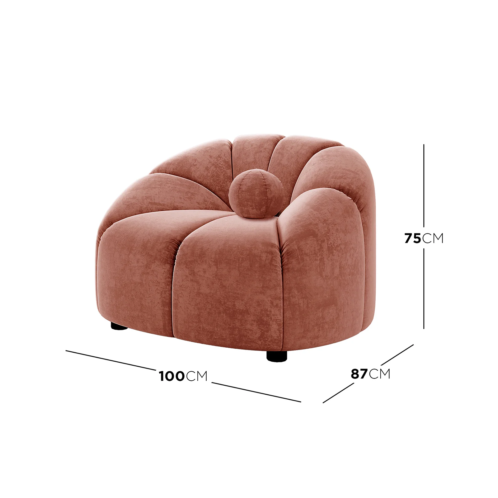 Trina Velvet Sofa Chair with Ball Pillow in Blush - Image 3