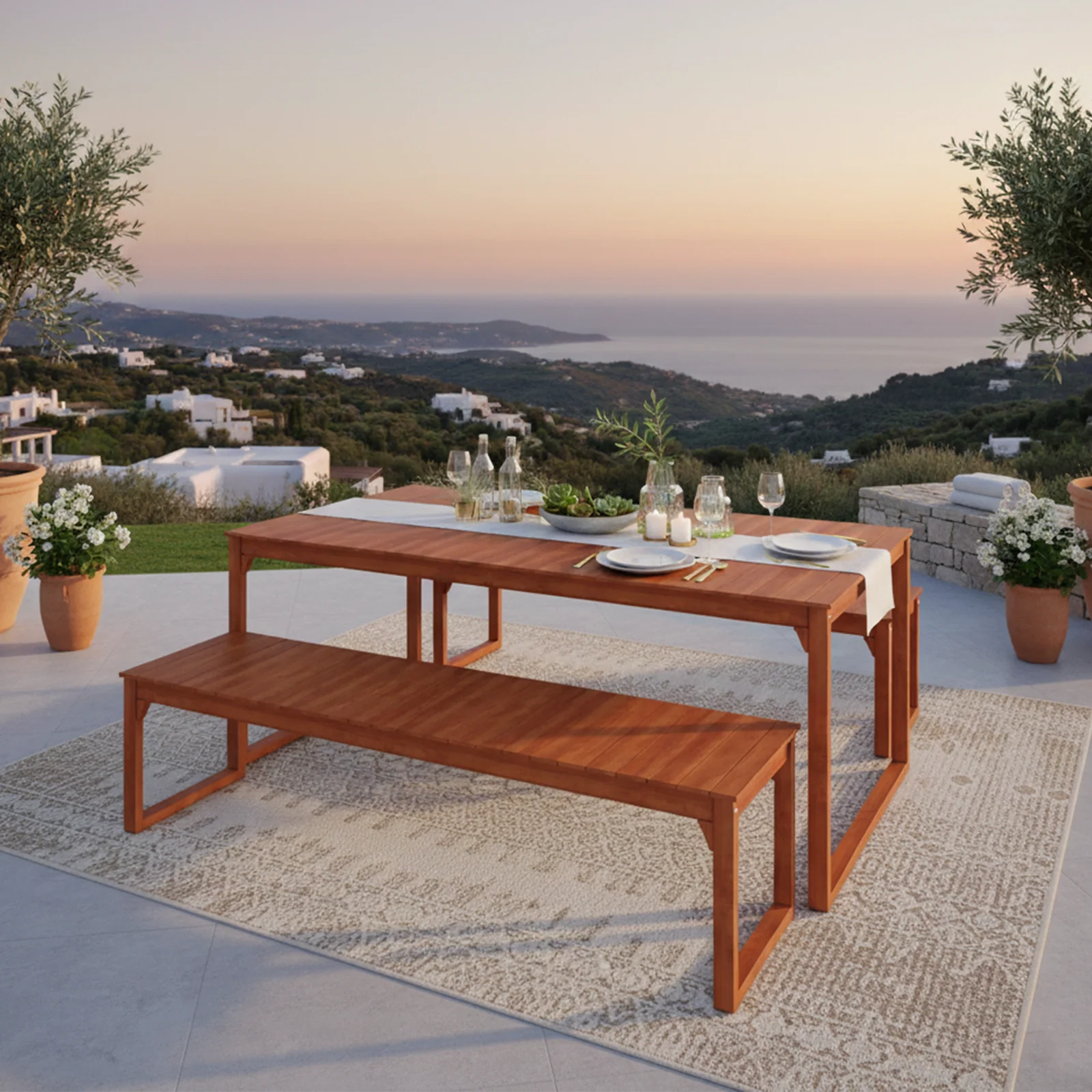 Trinity 8 Seater Hardwood Outdoor Dining Bench Set in Natural - Image 2