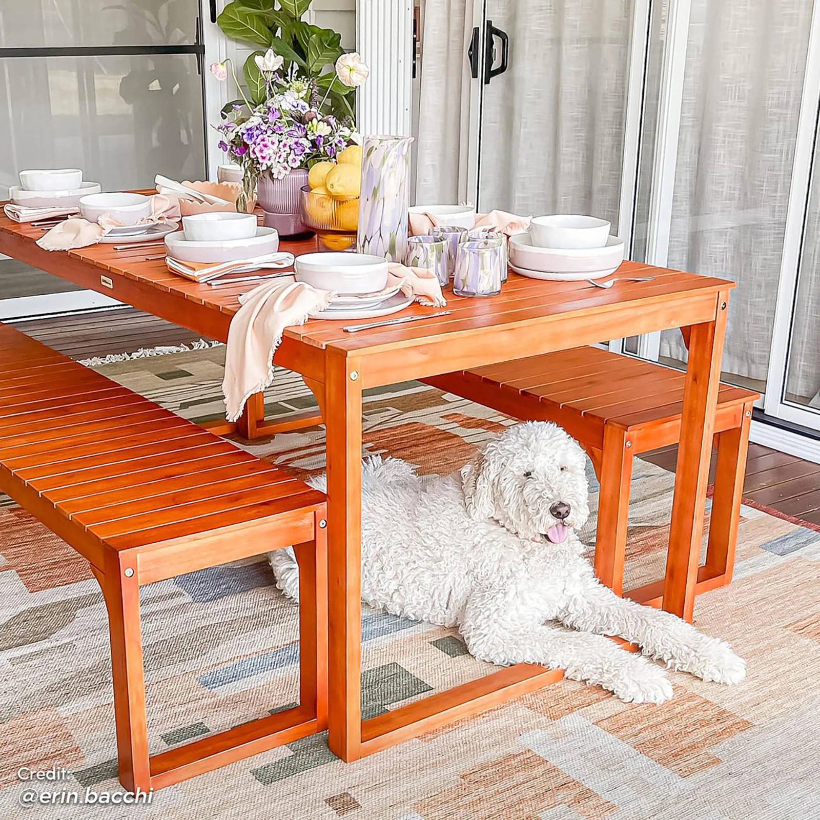 Trinity 8 Seater Hardwood Outdoor Dining Bench Set in Natural - Image 4