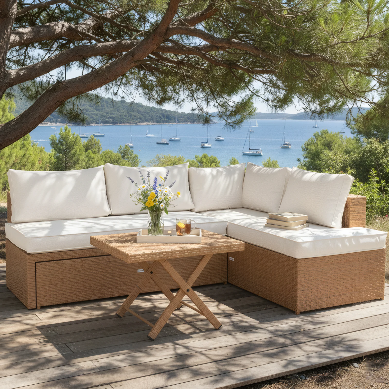 Tybee 4 Seater Rattan Outdoor Sofa Set in Cream White - Image 2