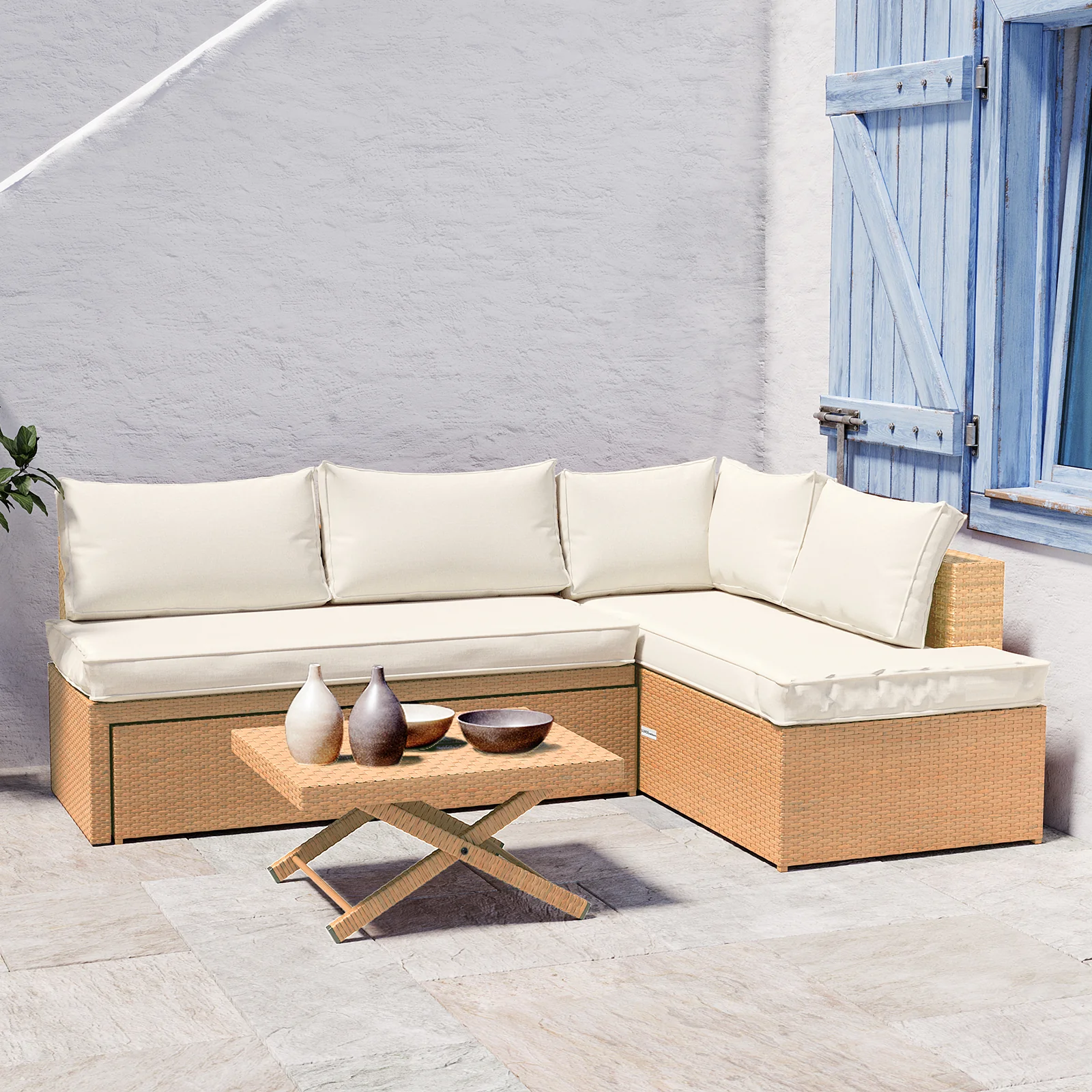 Tybee 4 Seater Rattan Outdoor Sofa Set in Cream White - Image 3