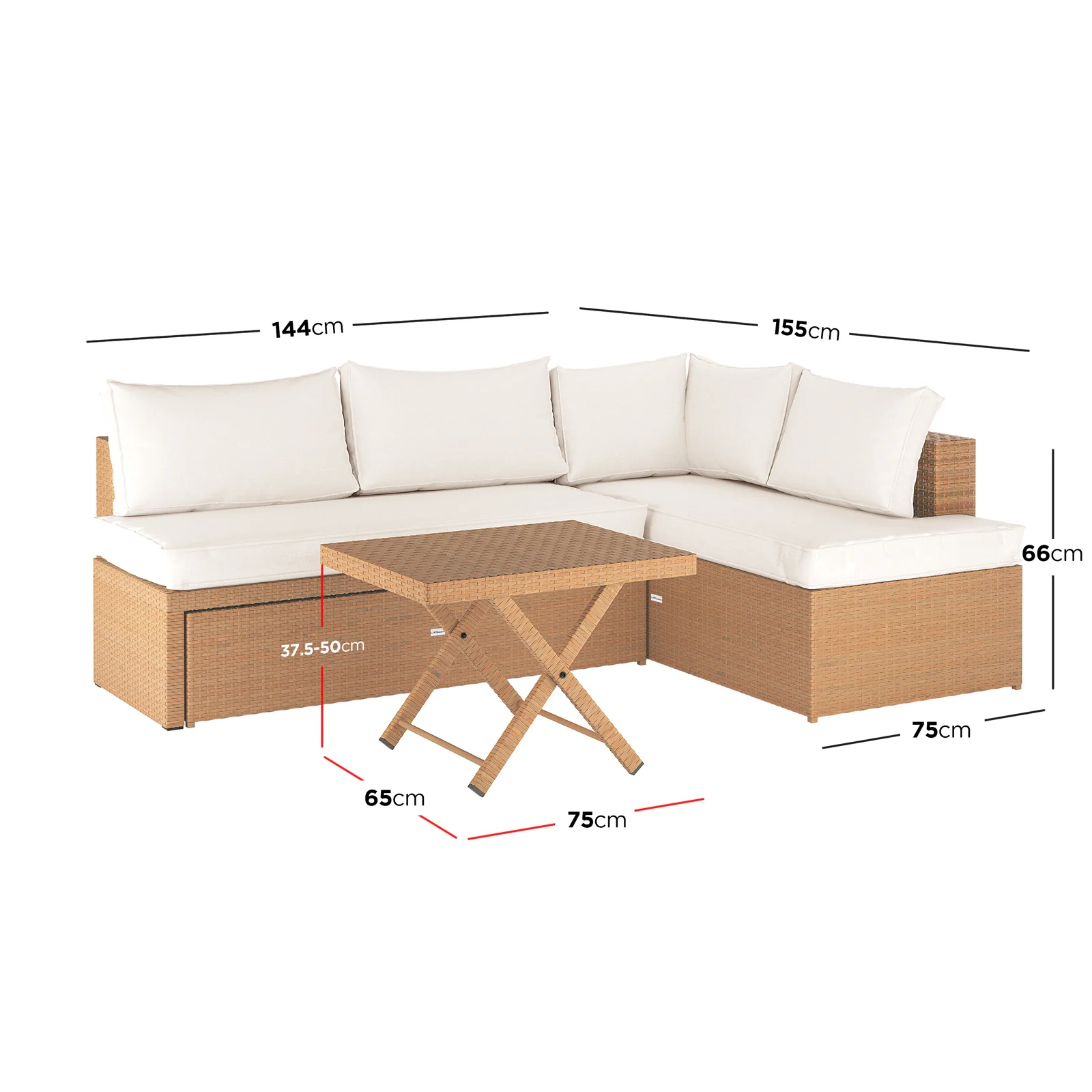 Tybee 4 Seater Rattan Outdoor Sofa Set in Cream White - Image 4