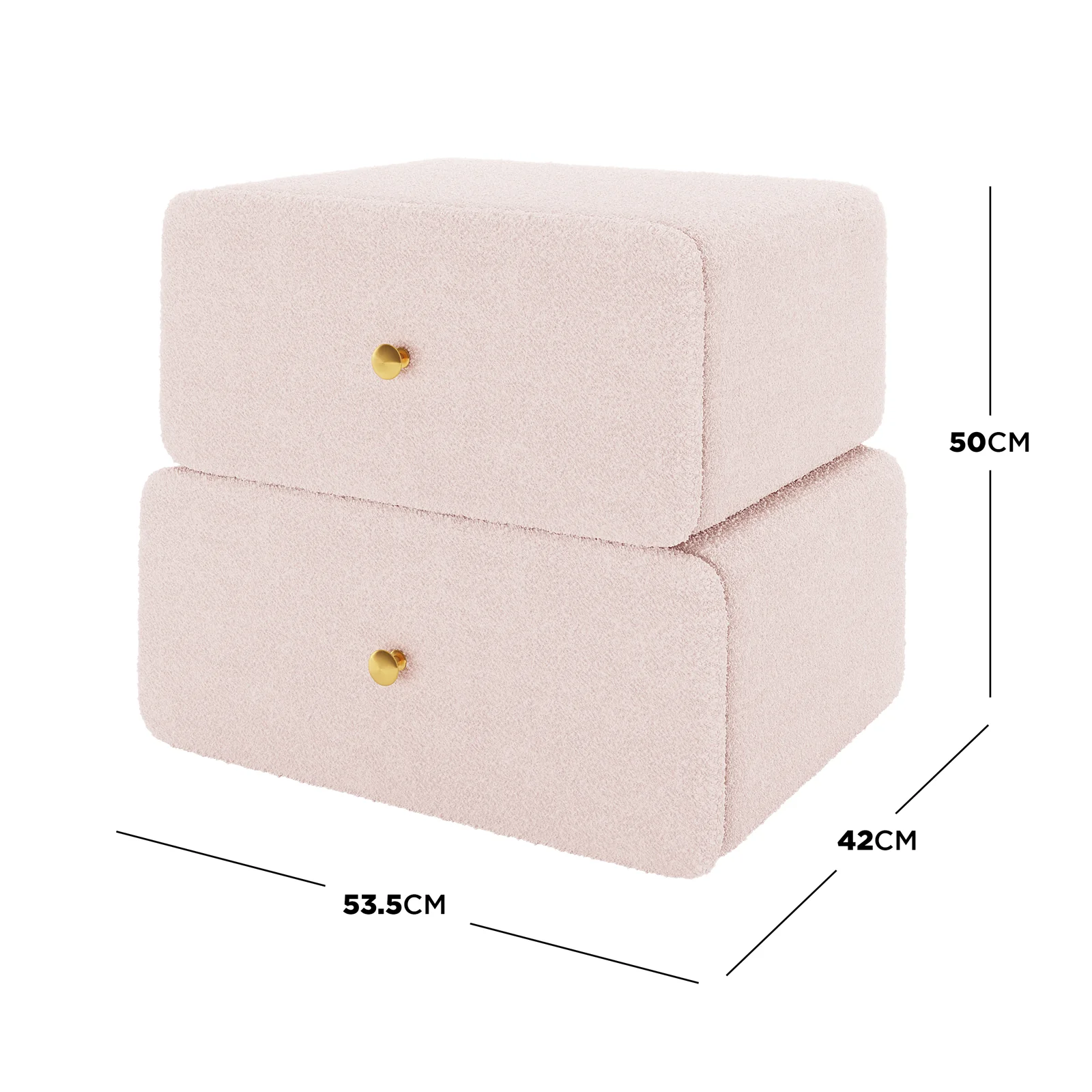 Tyla Upholstered Boucle Bedside Table in Light Pink - Image 3