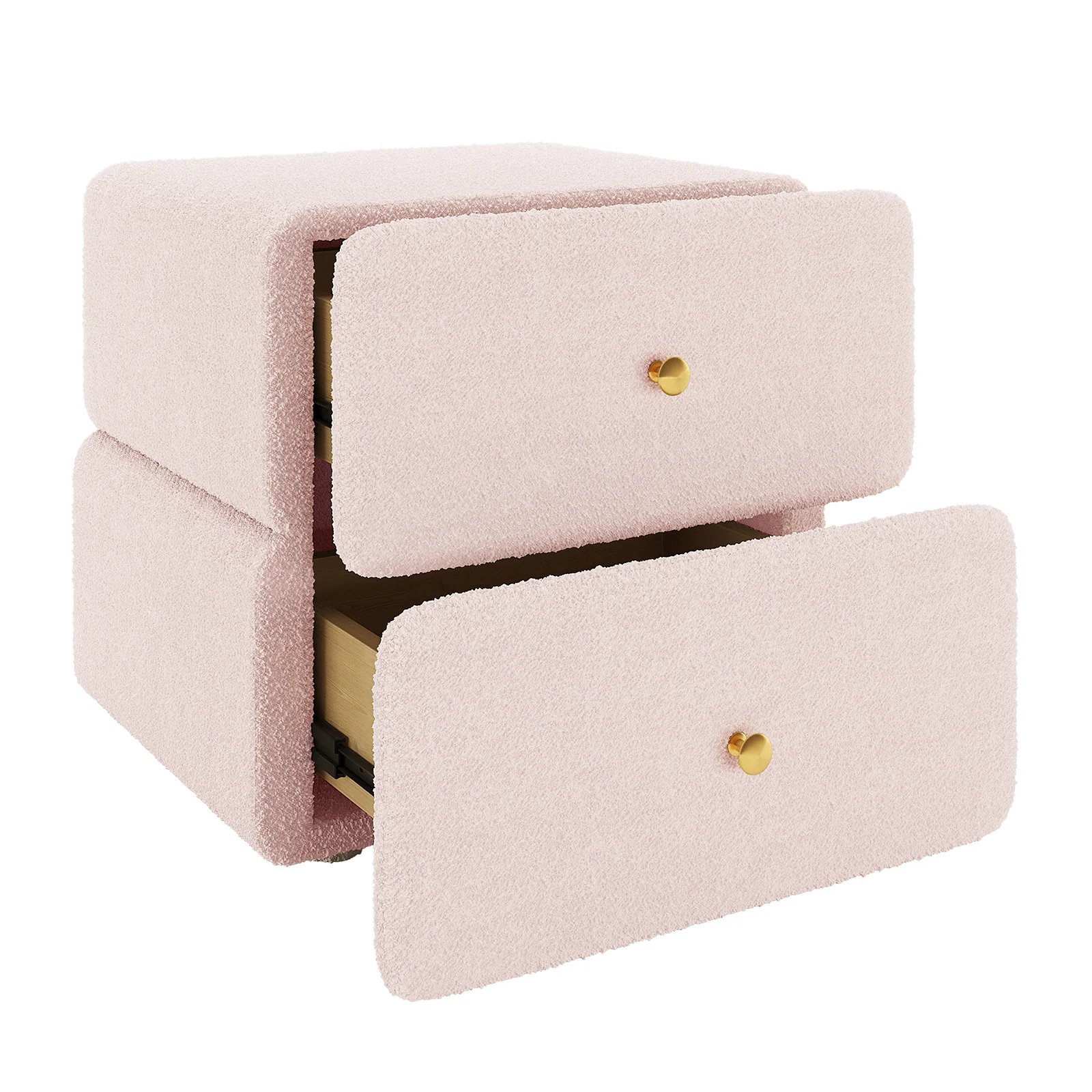 Tyla Upholstered Boucle Bedside Table in Light Pink - Image 7