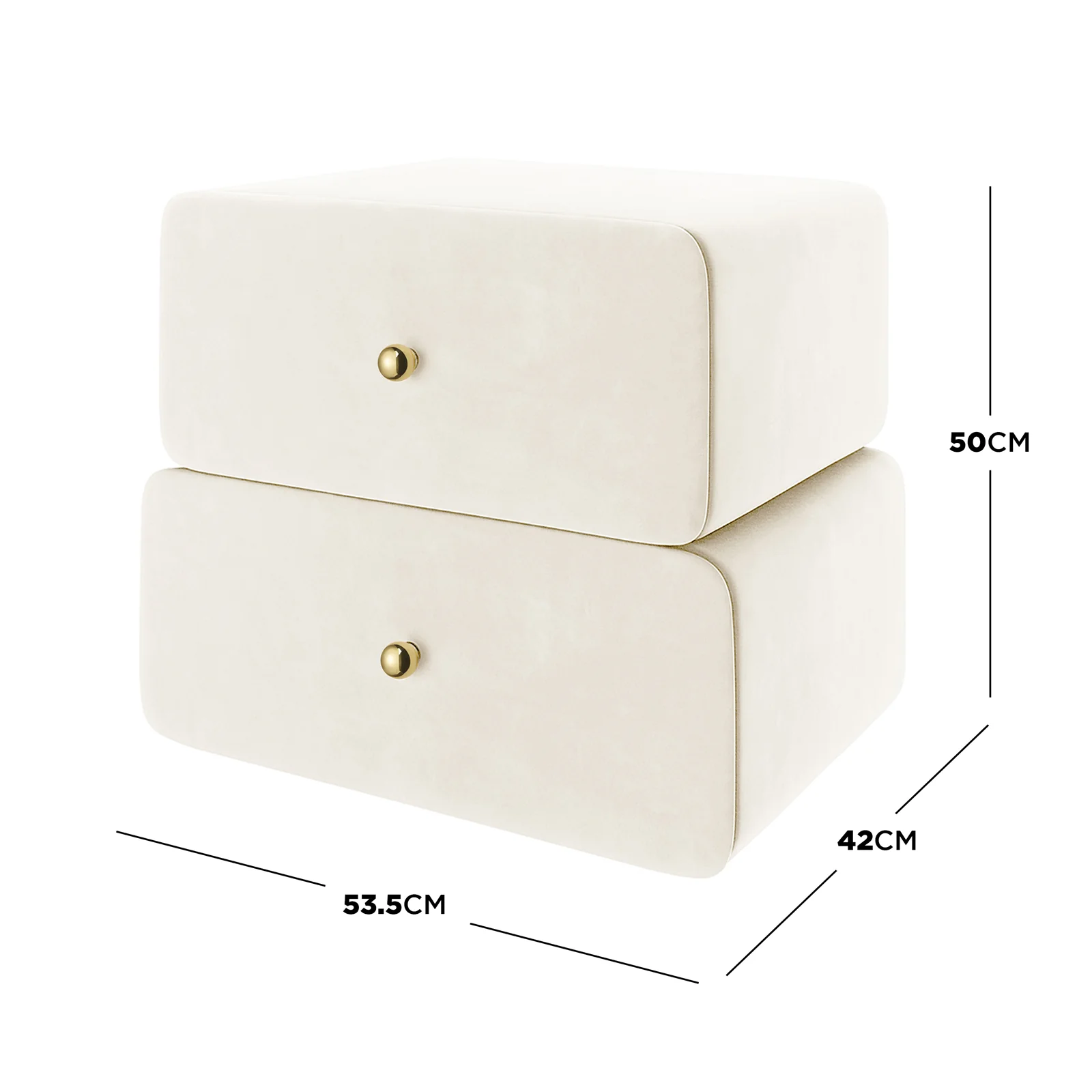 Tyla Velvet Bedside Table with Drawers in Beige - Image 8