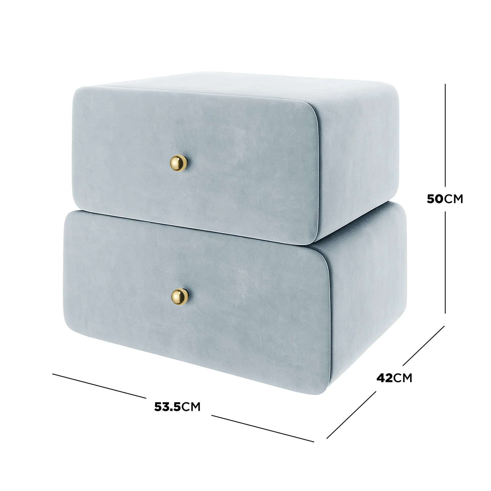Tyla Velvet Bedside Table with Drawers in Ice Blue - Image 3