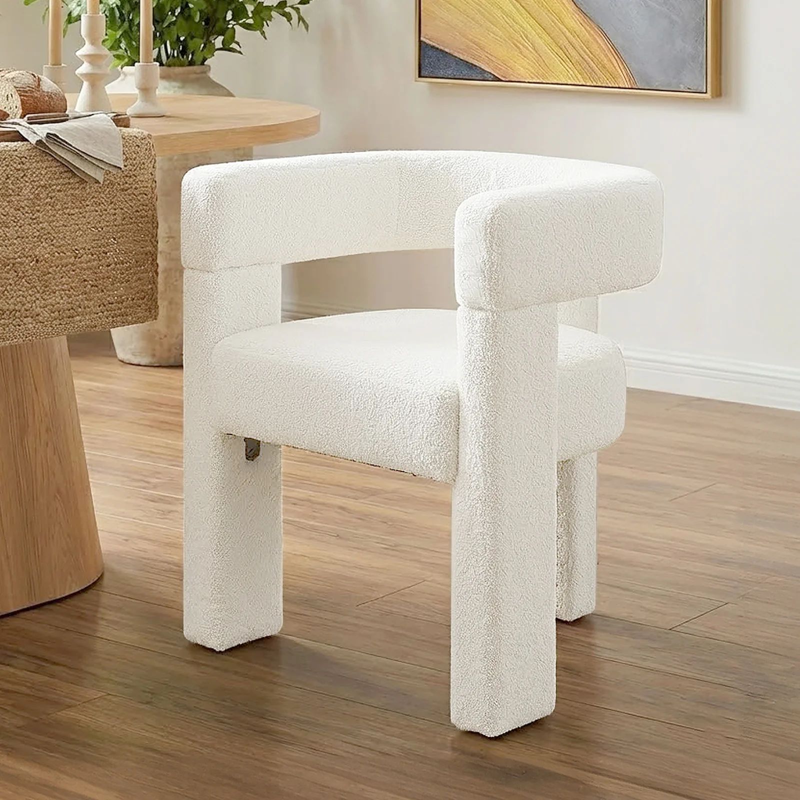 Utah Boucle Curved 3 Legged Accent Chair in Cream - Image 6