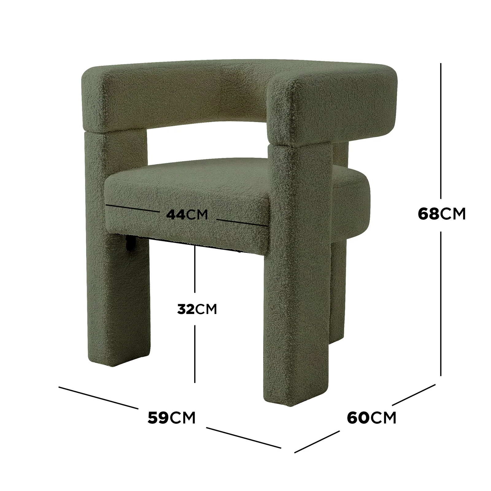 Utah Boucle Curved 3 Legged Accent Chair in Green - Image 5