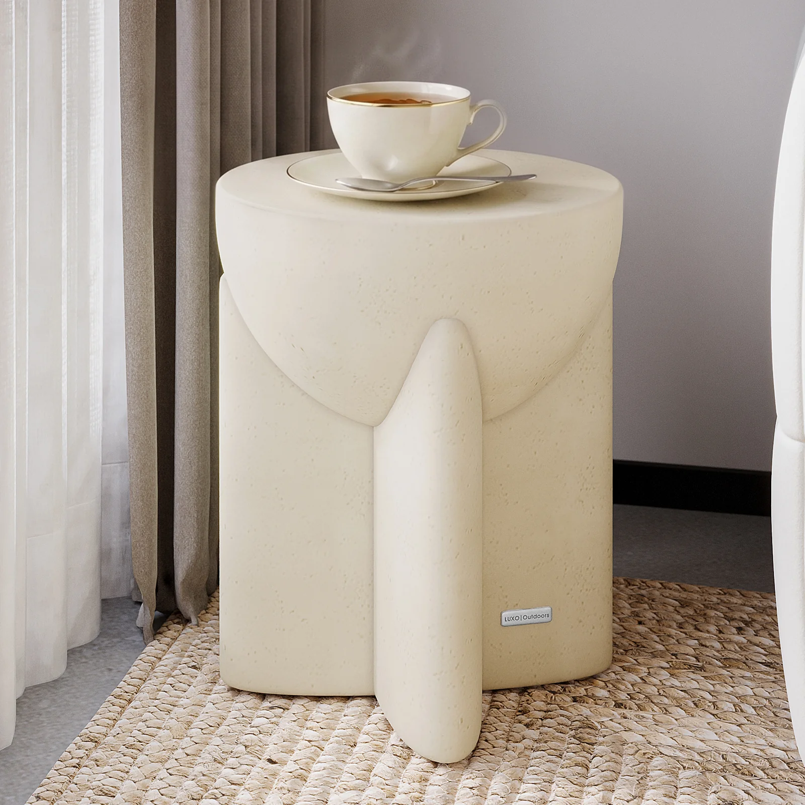 Valencia Round Concrete Side Table in Antique White - Image 2