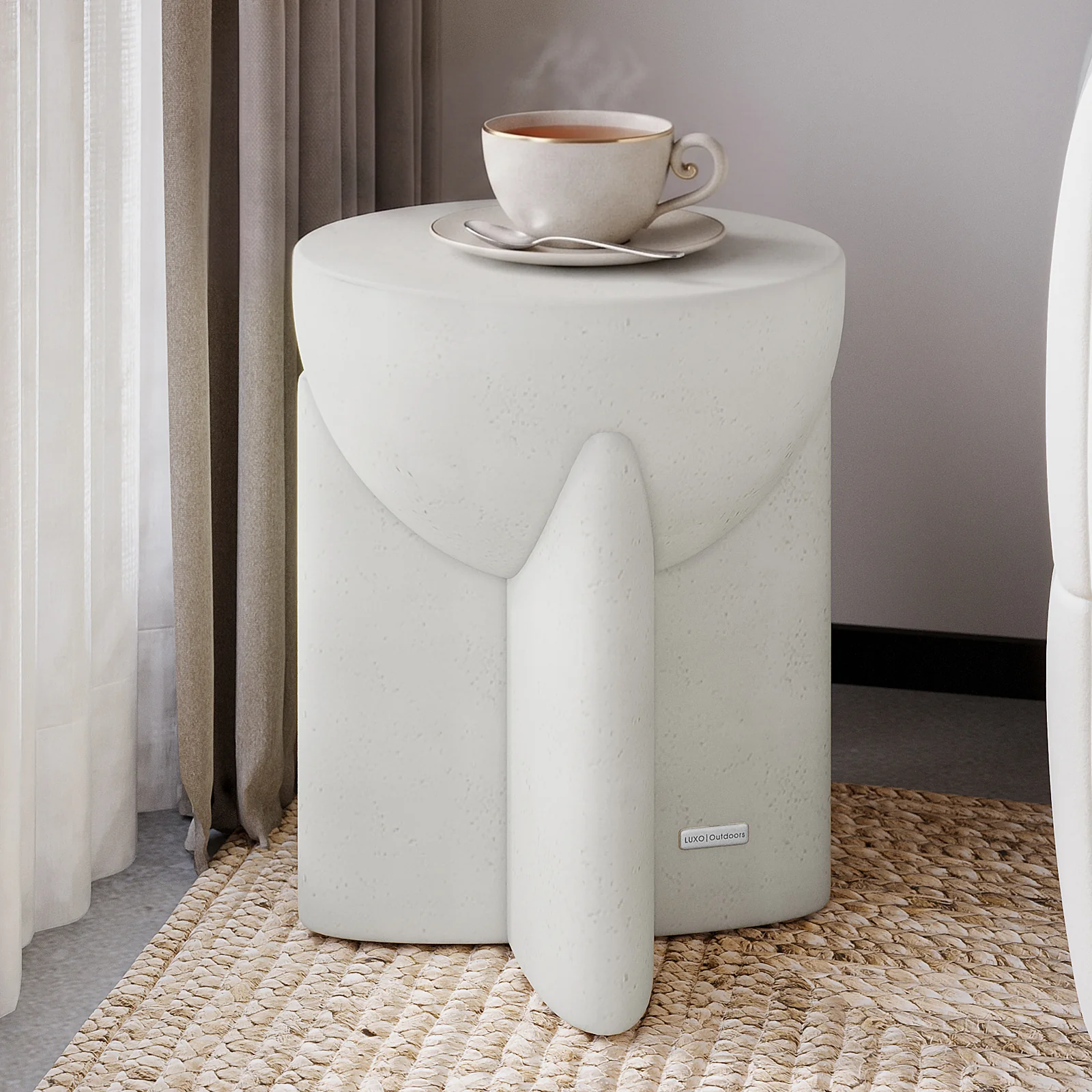 Valencia Round Concrete Side Table in White - Image 2