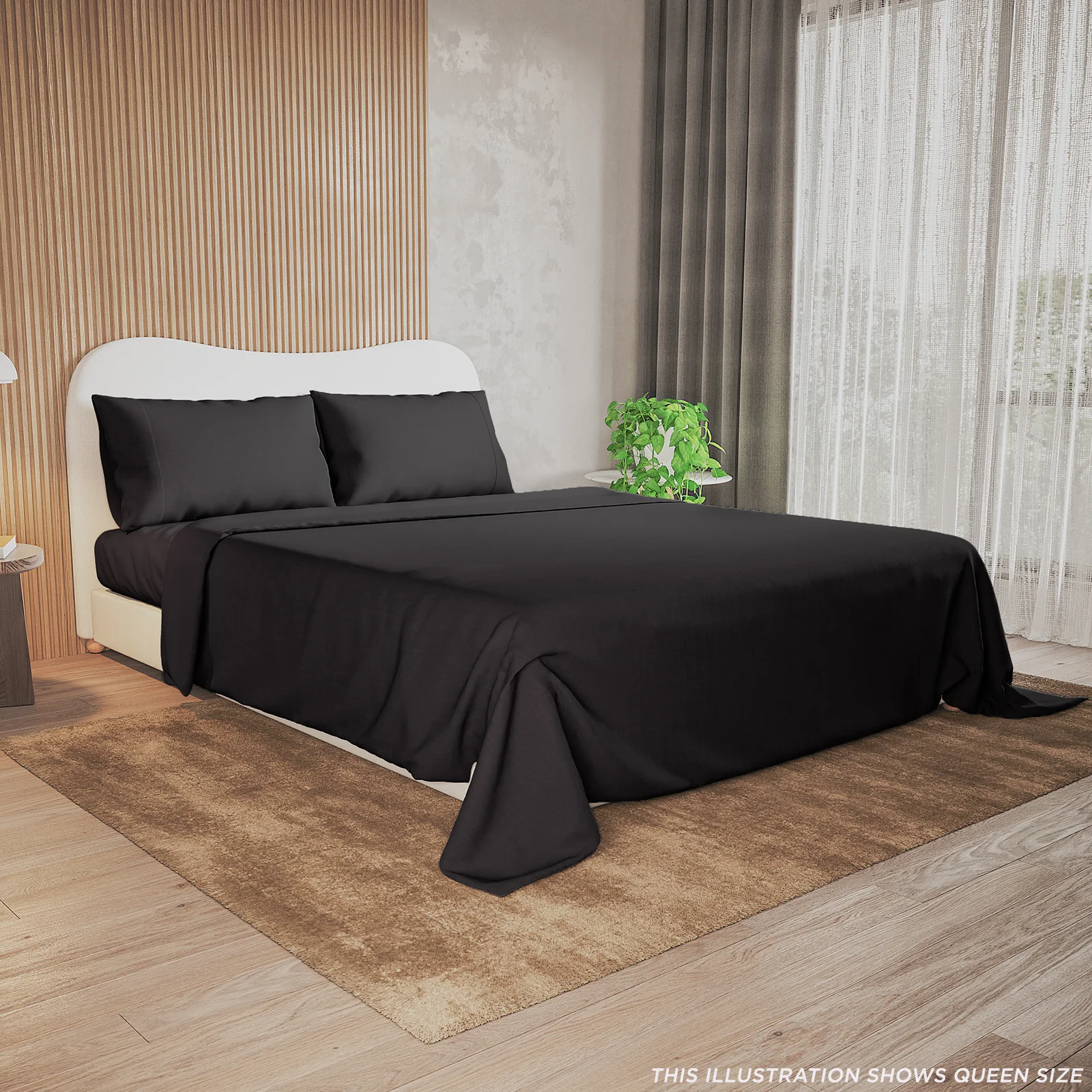 Valeria Super King 1000TC Ultra Soft Bed Sheet Set in Black - Image 2