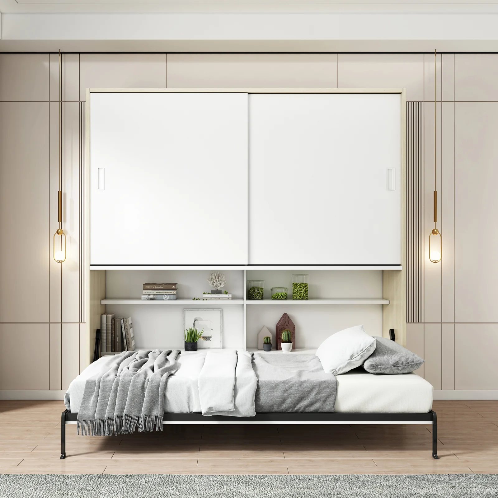 Veda Single Space Saving Wall Bed with Cabinet in White - Image 5