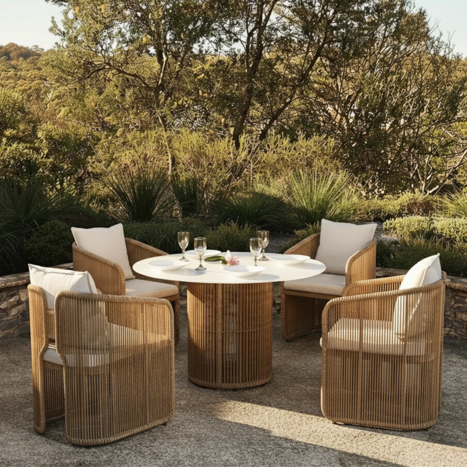 Vellora 4 Seater Wicker Outdoor Dining Set in Natural - Image 2