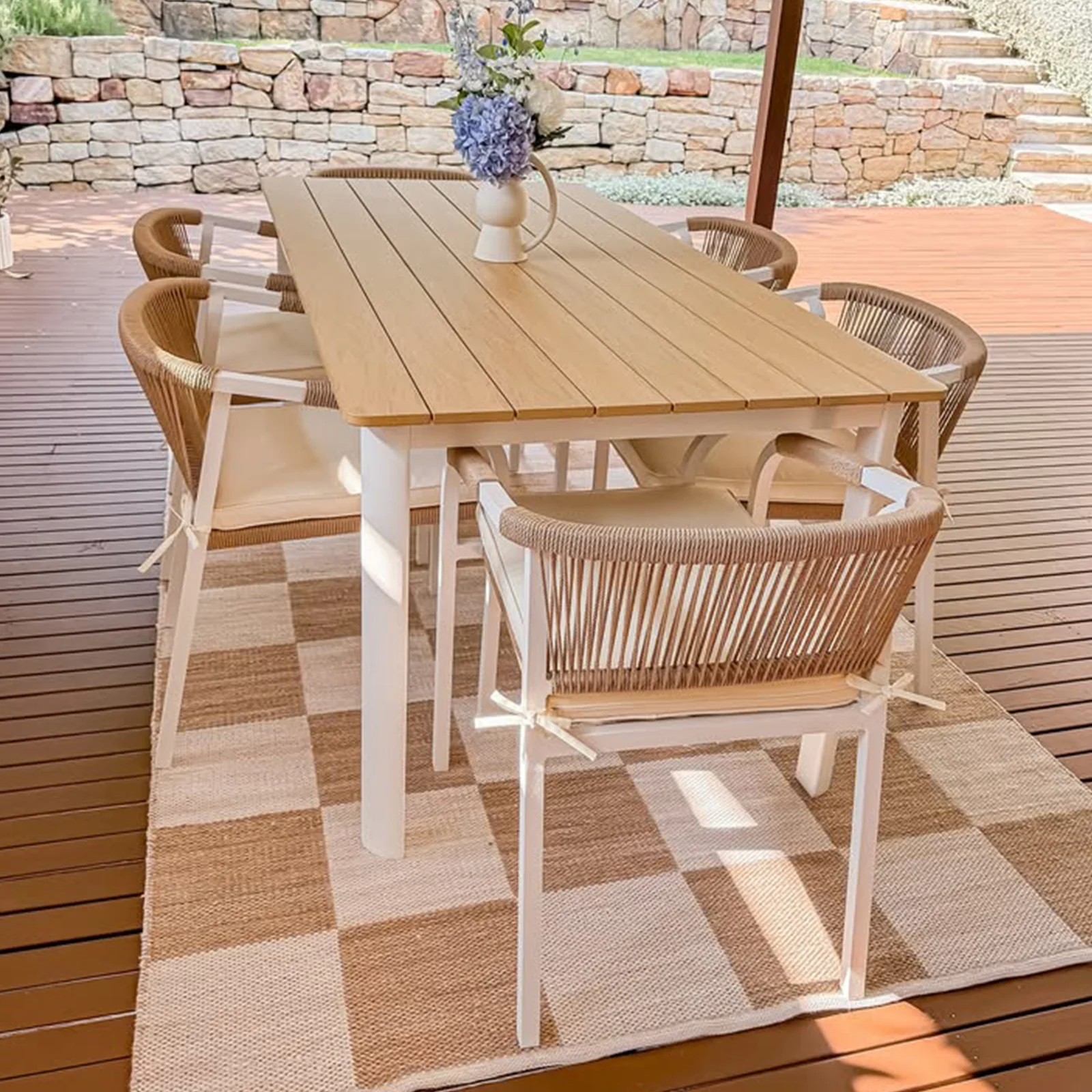 Vernon 6 Seater Wicker Outdoor Dining Set in Natural - Image 6