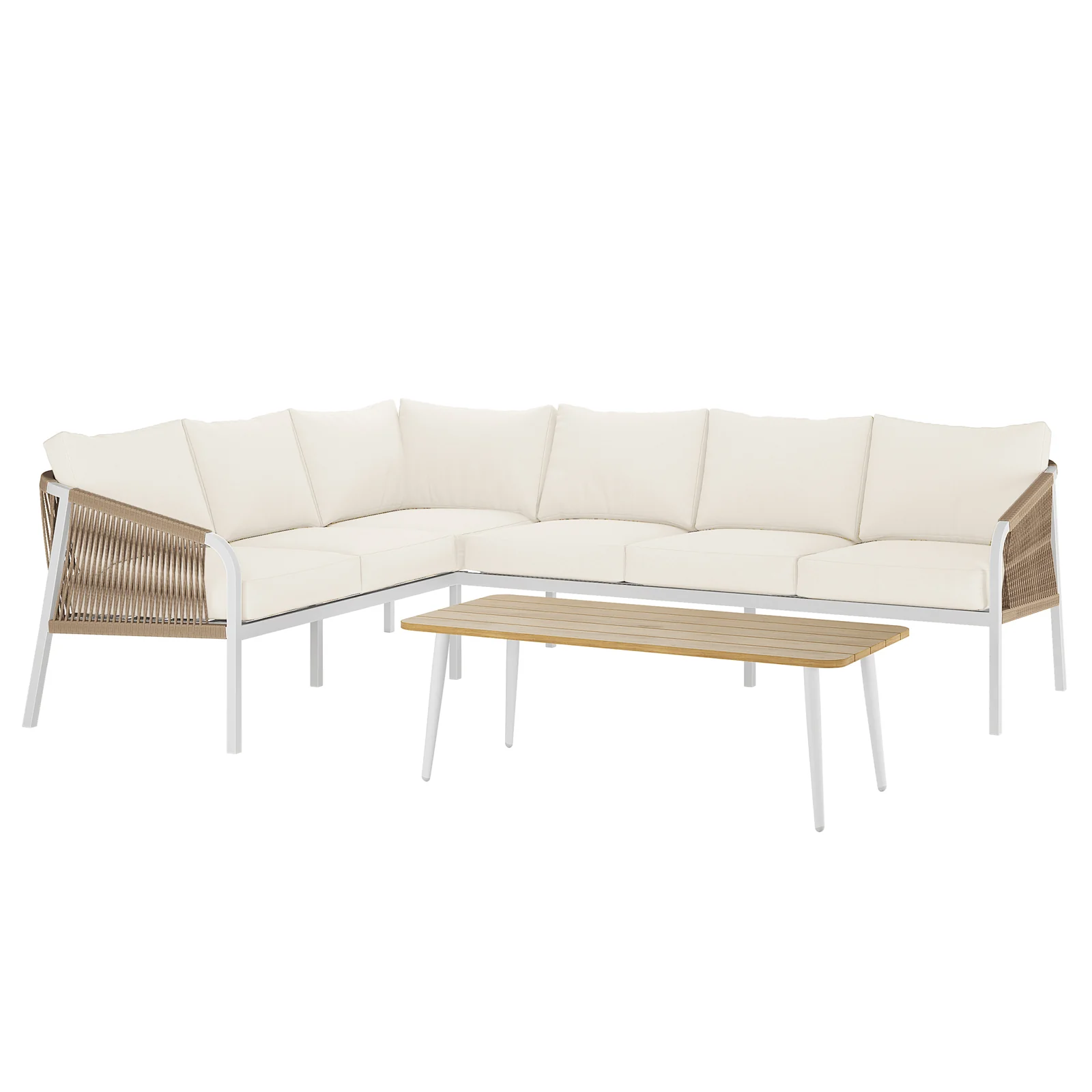 Vernon 6 Seater Wicker Outdoor Lounge Set in Cream White