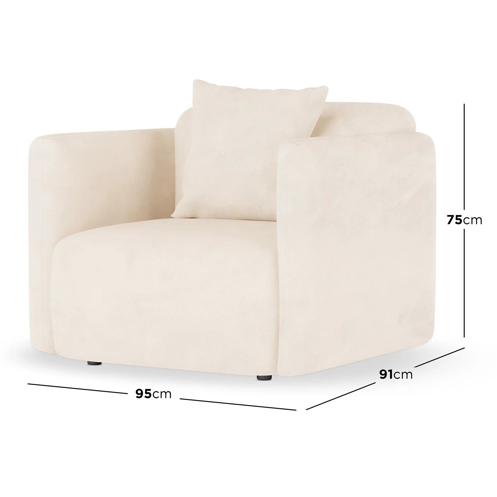 Vestalia Single Seater Velvet Sofa in Cream White - Image 3