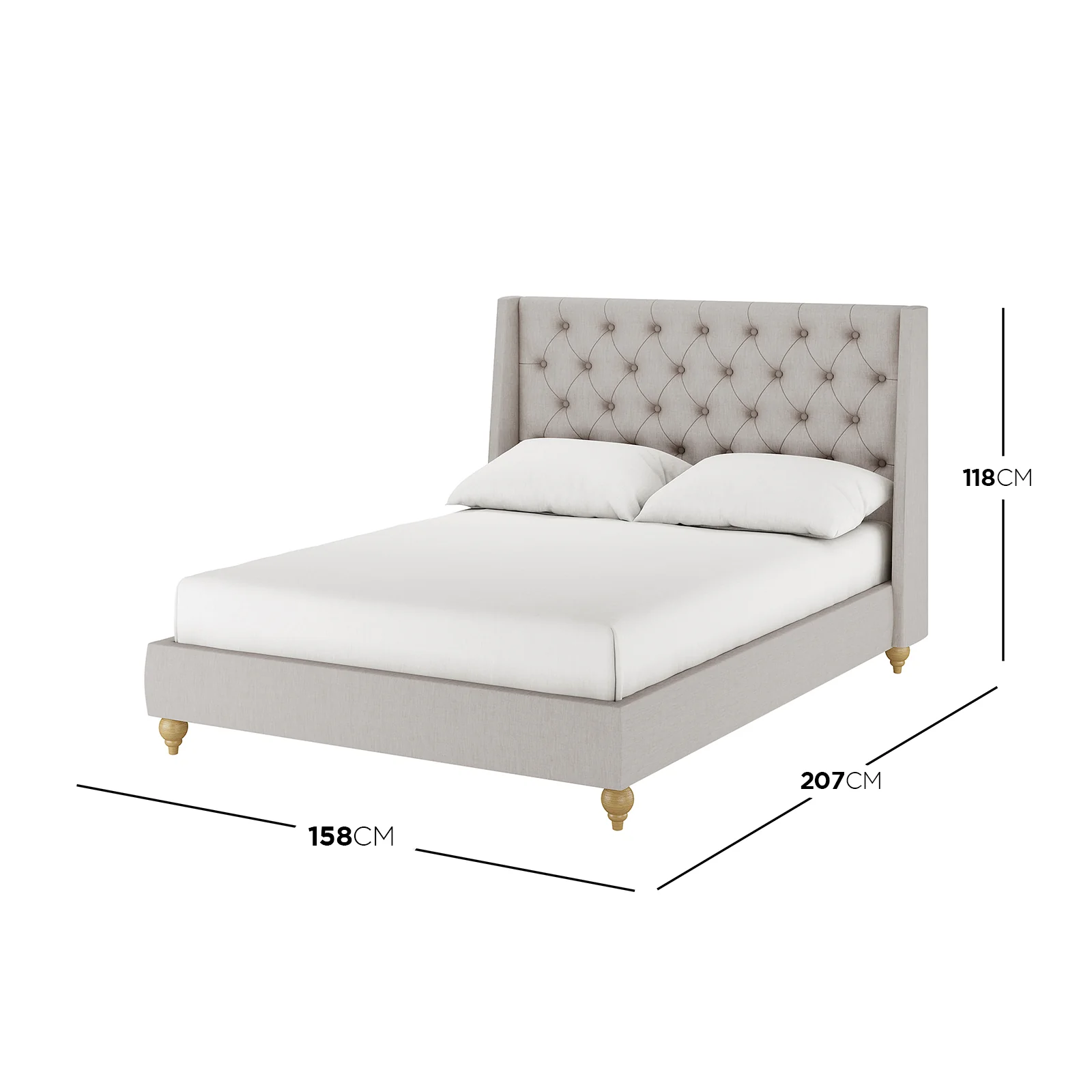 Vilania Double Linen Fabric Bed Frame with Buttons in Grey - Image 3