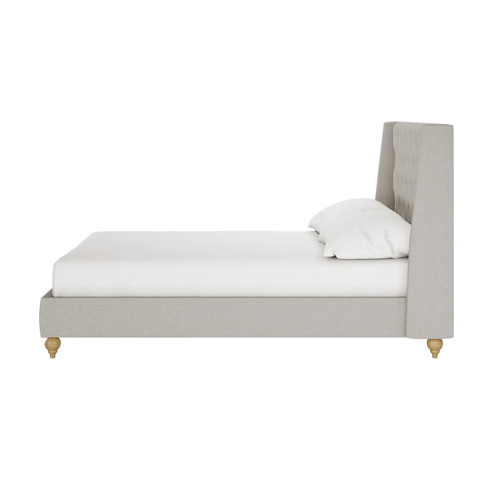 Vilania Double Linen Fabric Bed Frame with Buttons in Grey - Image 5