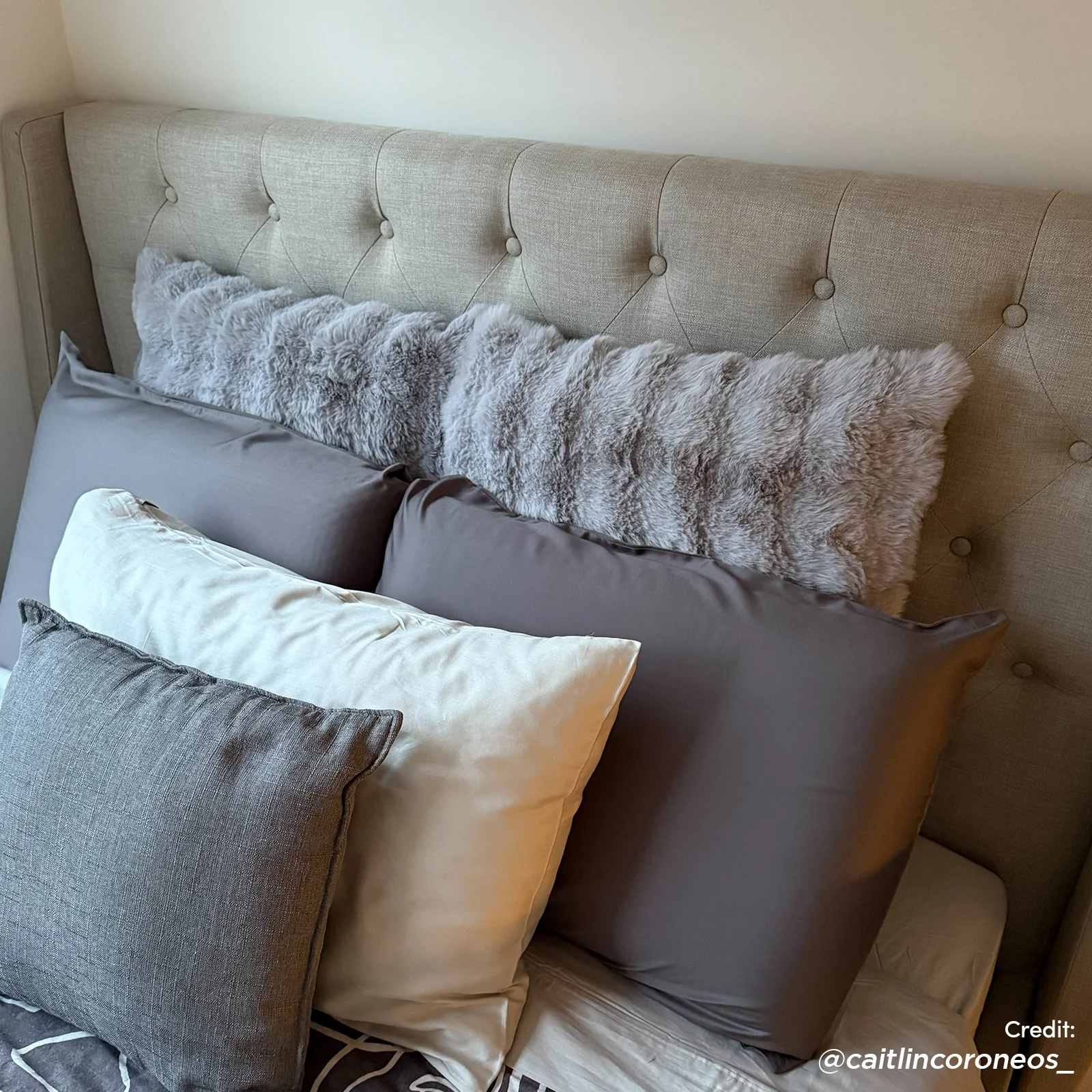 Vilania Double Linen Fabric Bed Frame with Buttons in Grey - Image 7