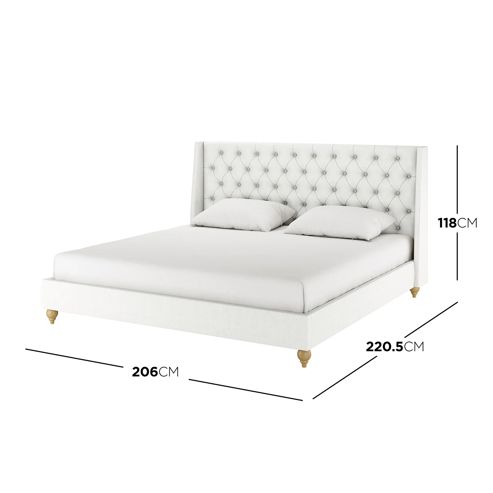Vilania King Fabric Bed Frame with Buttons in Off White - Image 3