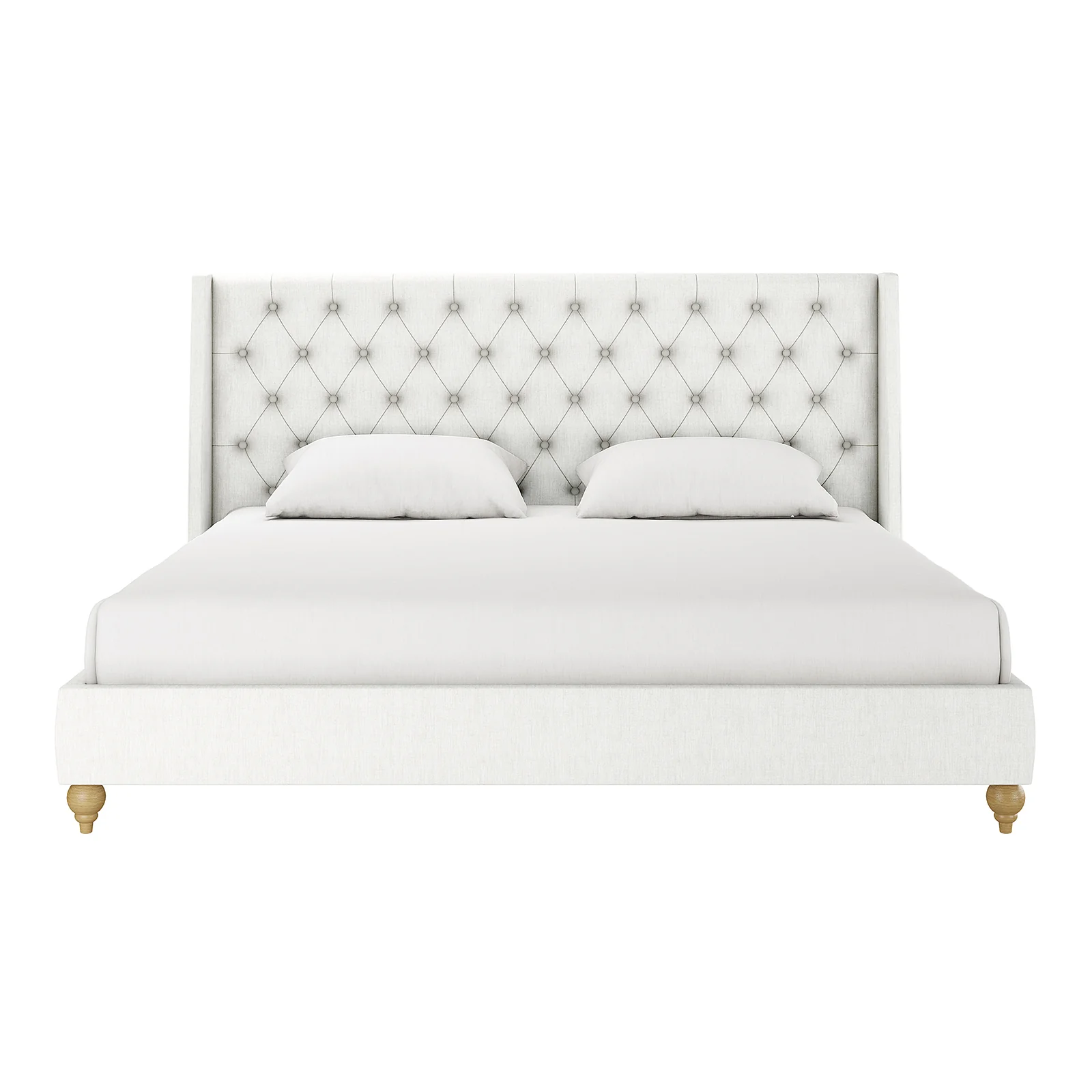 Vilania King Fabric Bed Frame with Buttons in Off White - Image 4