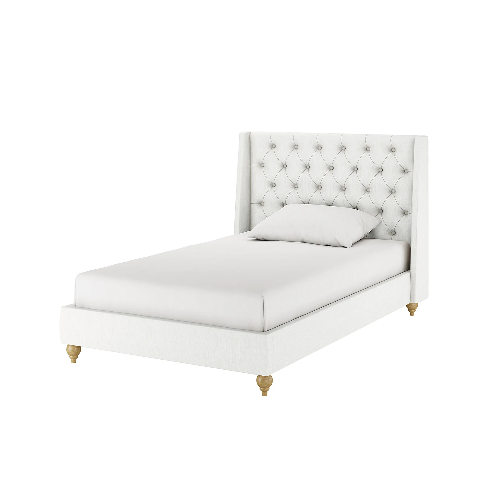 Vilania King Single Fabric Bed Frame with Buttons in Off White