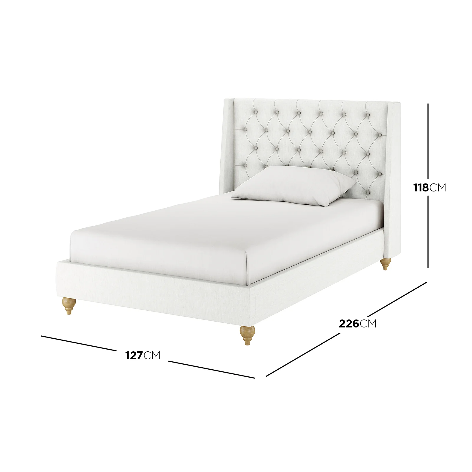 Vilania King Single Fabric Bed Frame with Buttons in Off White - Image 3