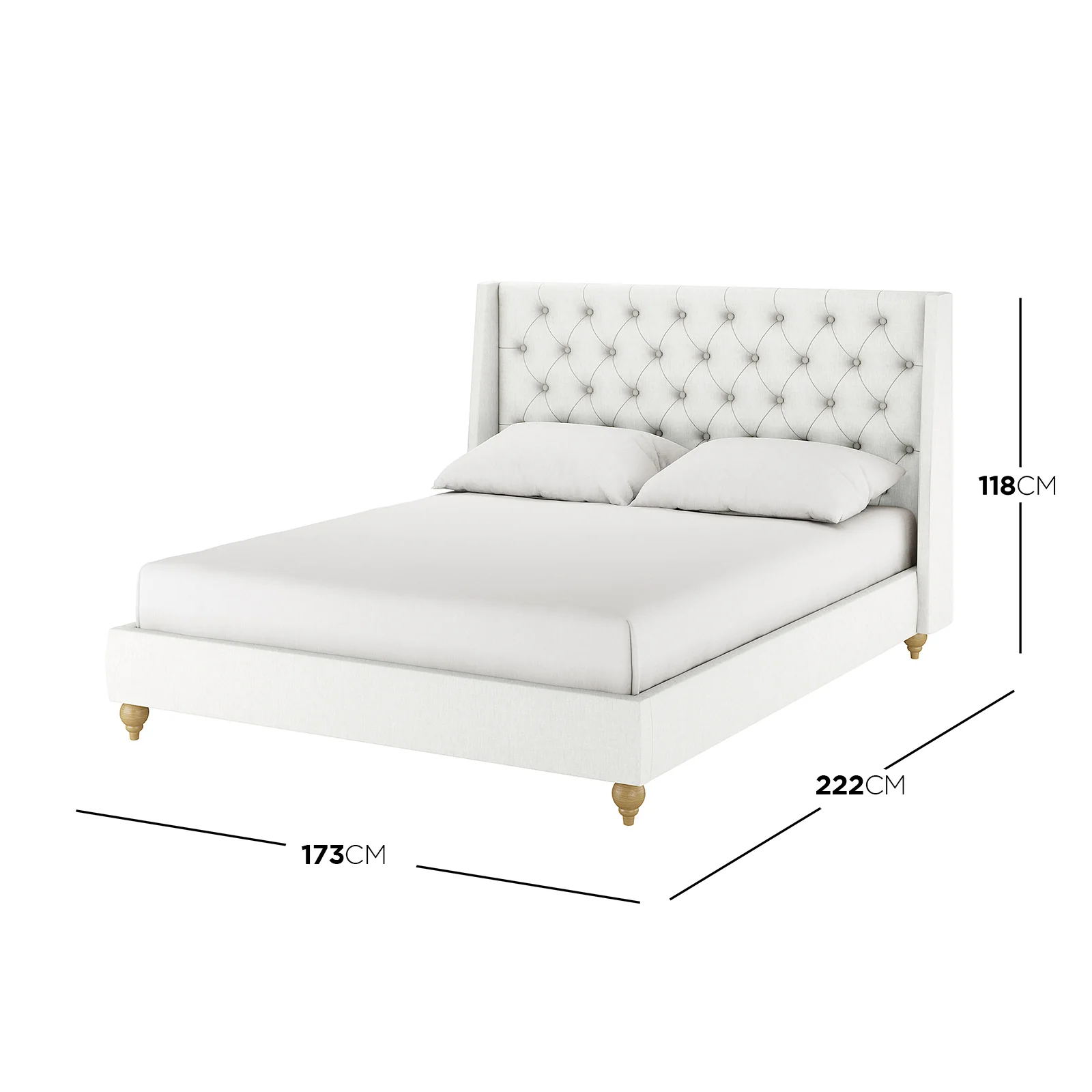 Vilania Queen Fabric Bed Frame with Buttons in Off White - Image 3