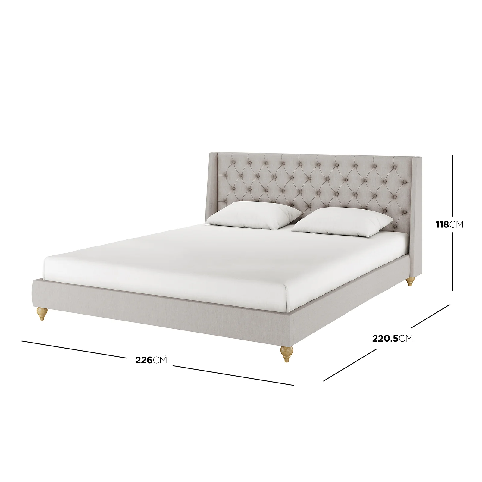 Vilania Super King Fabric Bed Frame with Buttons in Grey - Image 3