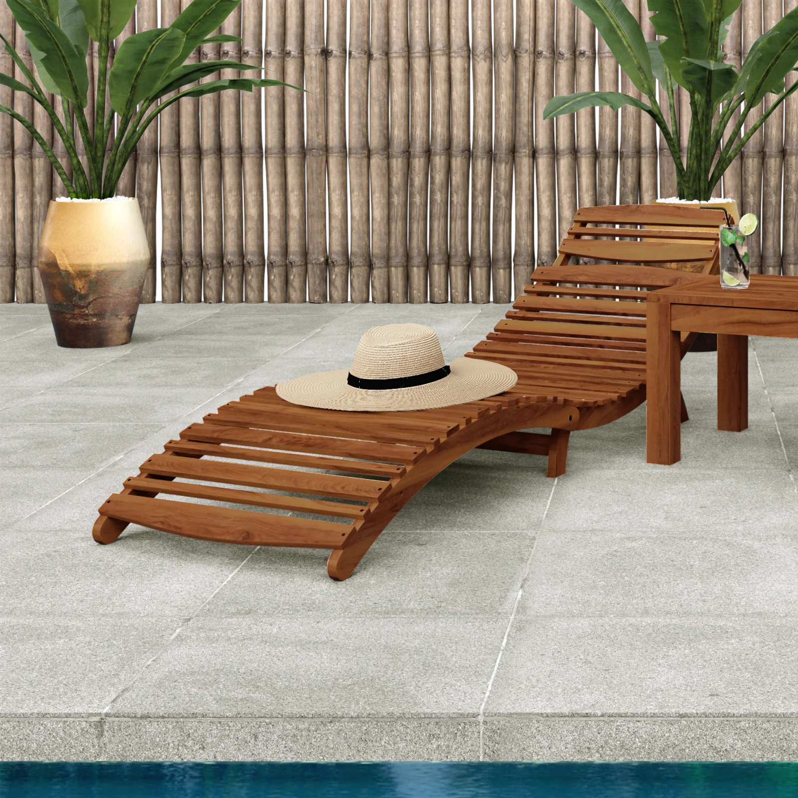 Wave Hardwood Acacia Foldable Outdoor Sun Lounger in Natural - Image 4