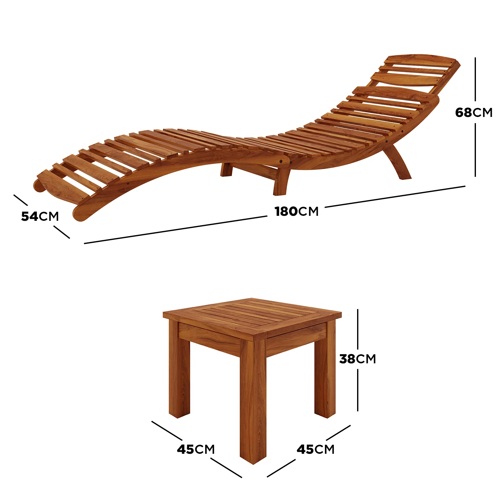 Wave Hardwood Acacia Outdoor Sun Loungers Set of 2 in Natural - Image 3
