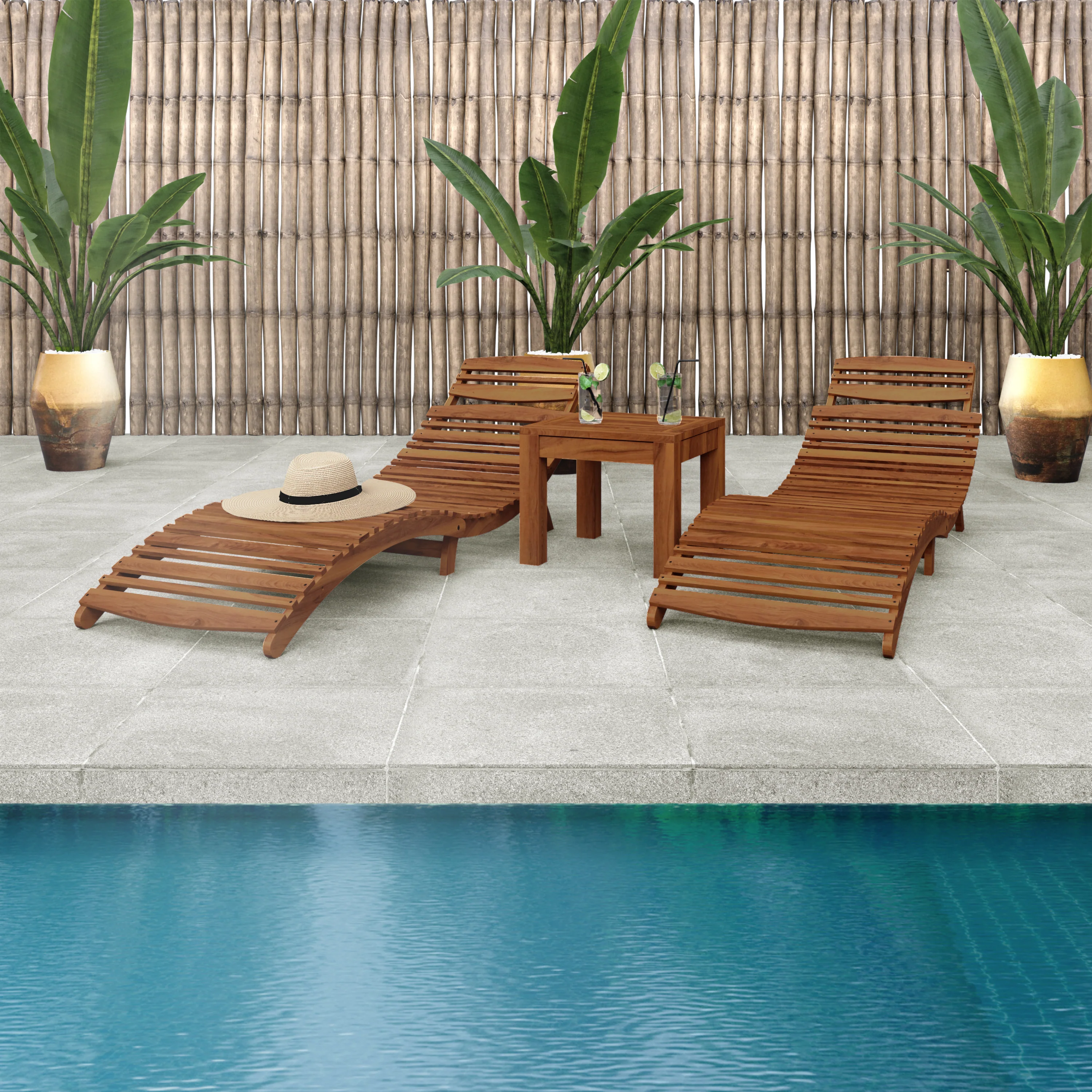 Wave Hardwood Acacia Outdoor Sun Loungers Set of 2 in Natural - Image 4