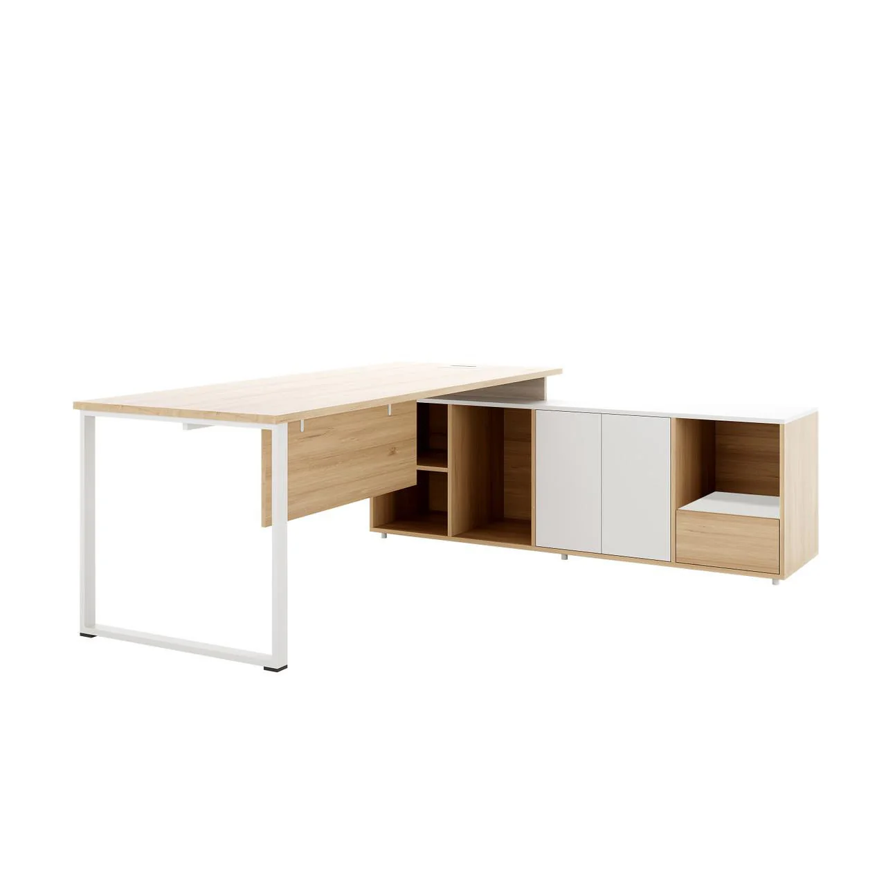 Weldona Corner Office Desk in Oak White & Oak with Storage - Image 4
