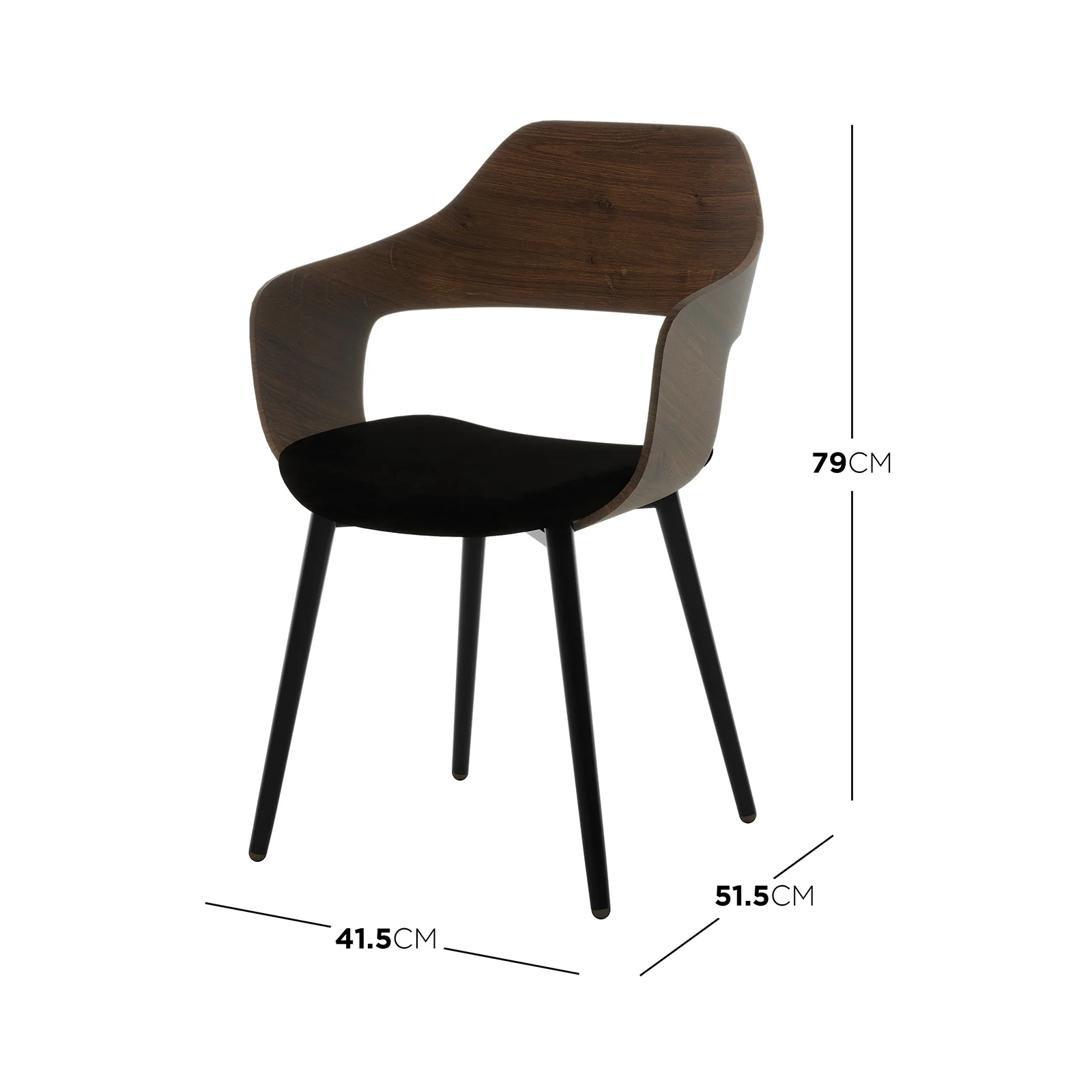 Winfield Curved Velvet Dining Chair Set of 2 in Black - Image 3
